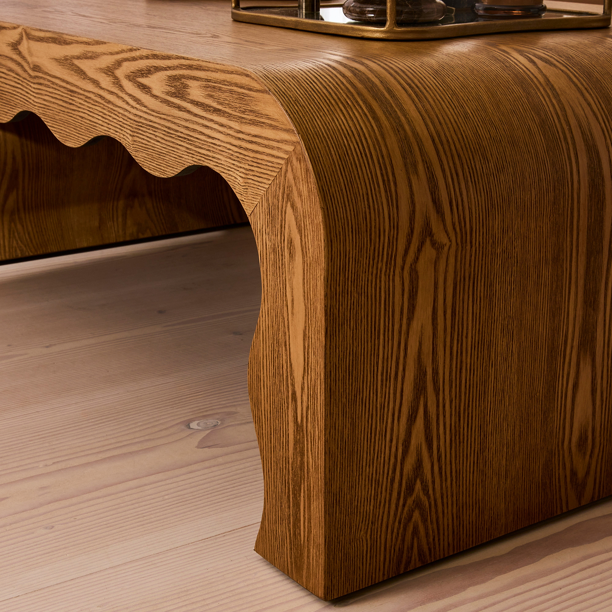 Serafina- Warm Wood Wavy Arched Premium Coffee Table