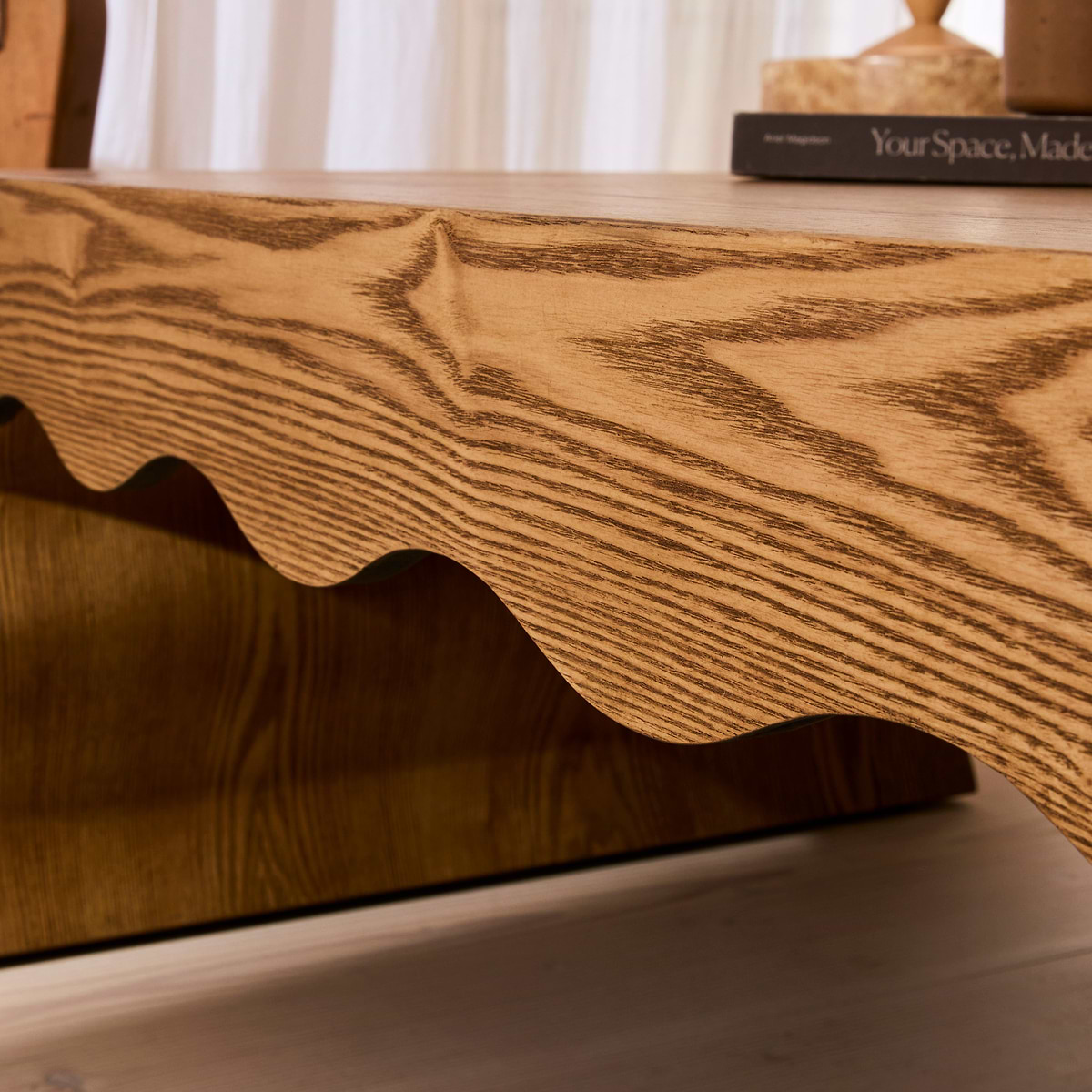Serafina- Warm Wood Wavy Arched Premium Coffee Table