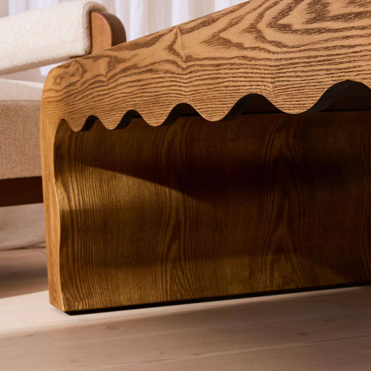 Serafina- Warm Wood Wavy Arched Premium Coffee Table