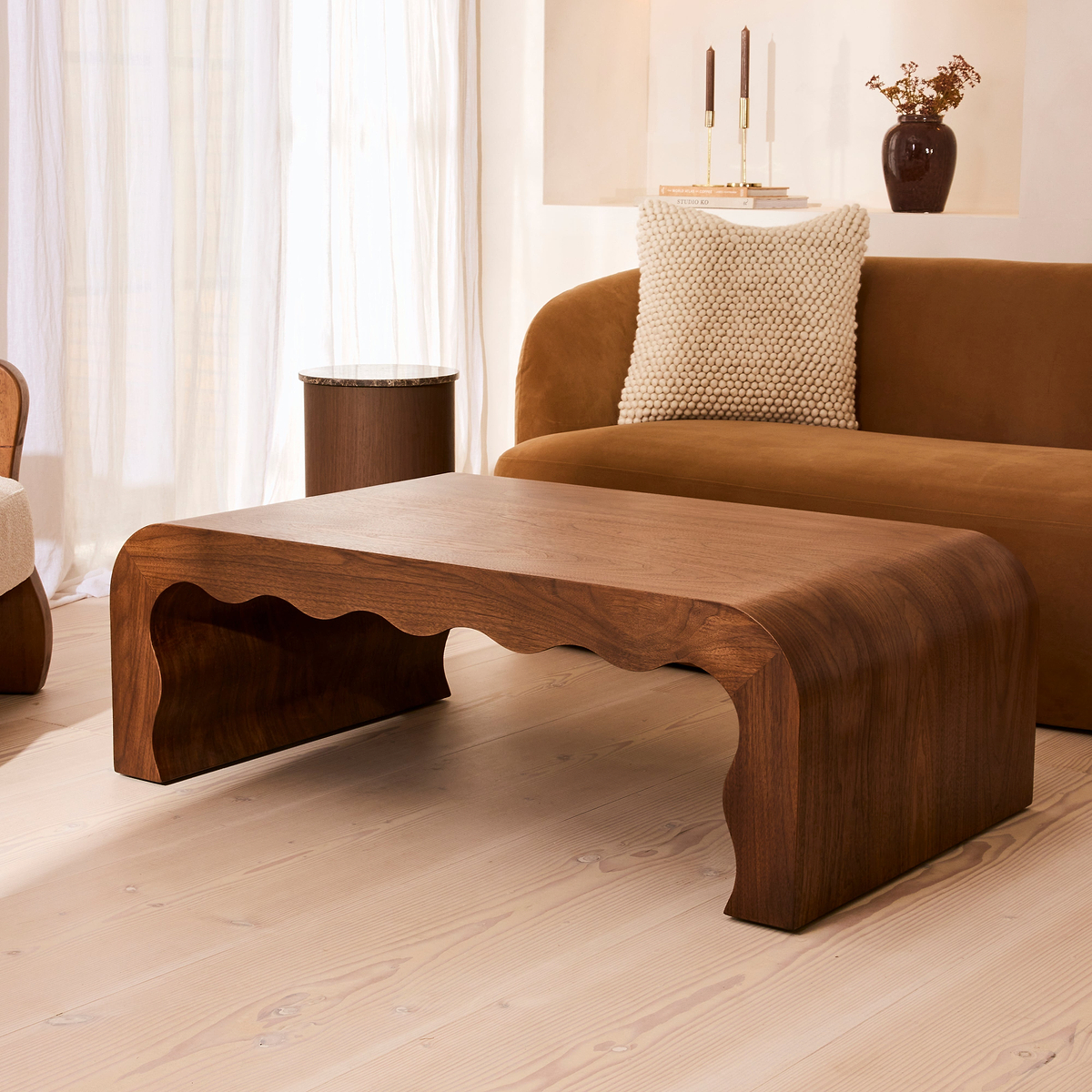 Serafina- Dark Wood Wavy Arched Premium Coffee Table