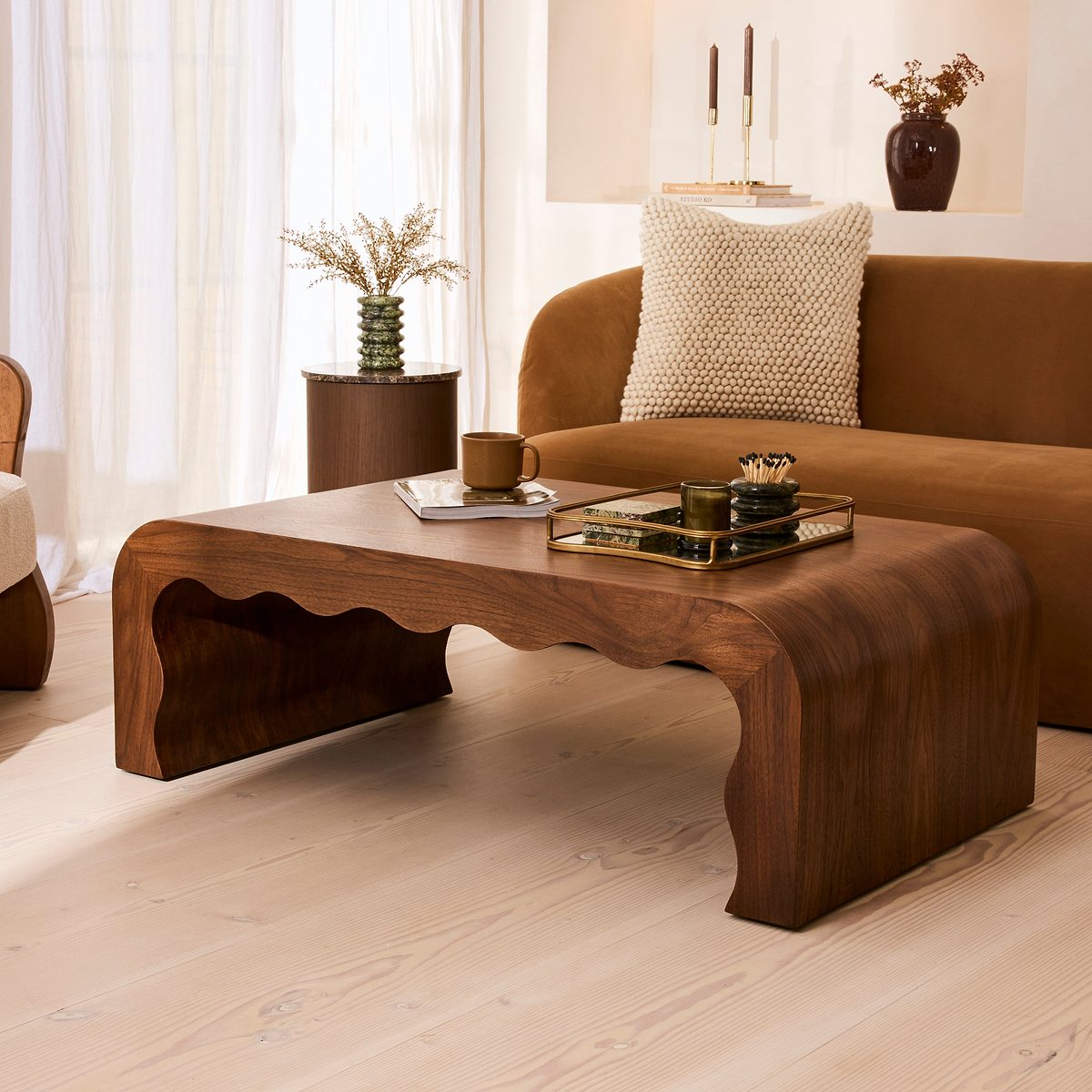 Serafina- Dark Wood Wavy Arched Premium Coffee Table