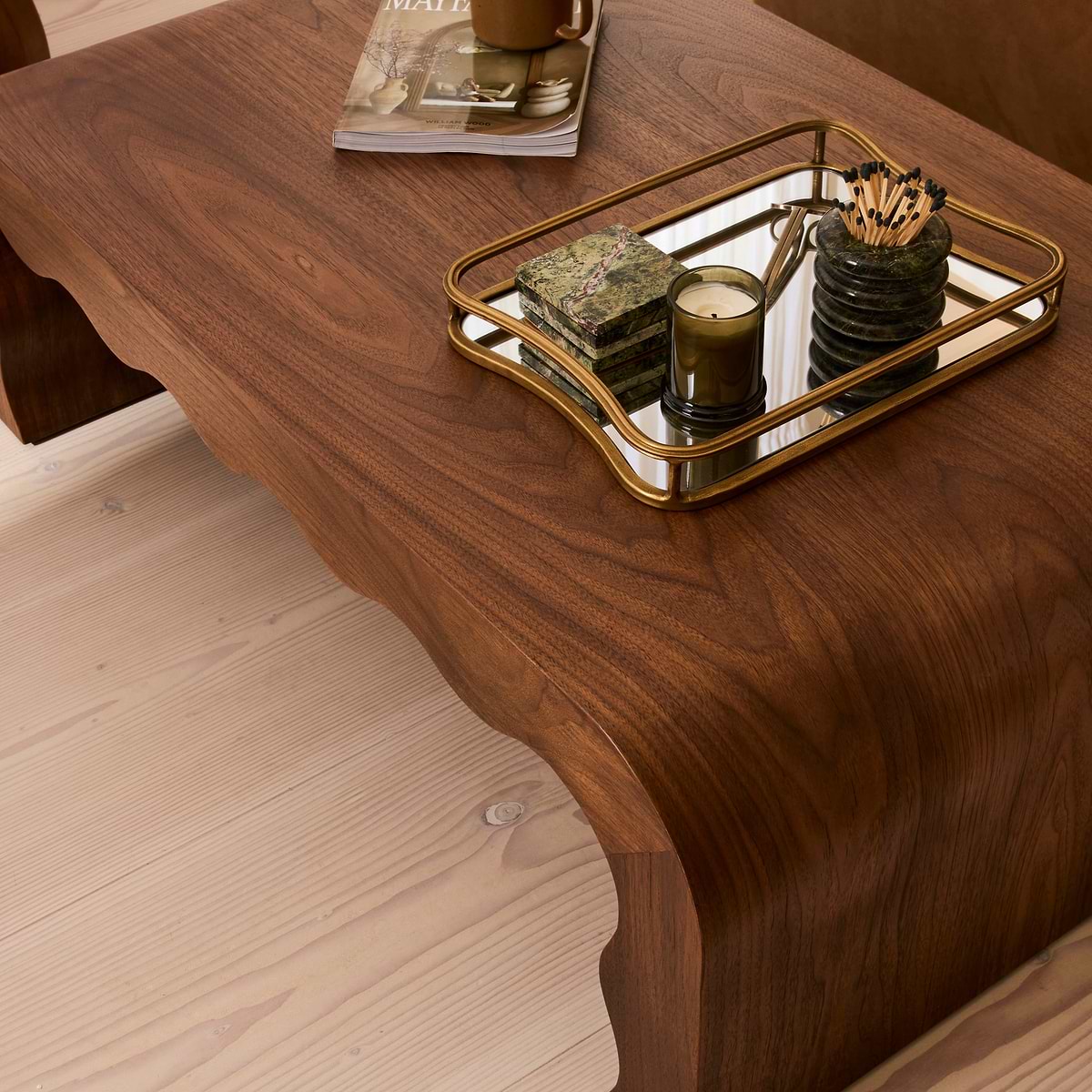 Serafina- Dark Wood Wavy Arched Premium Coffee Table