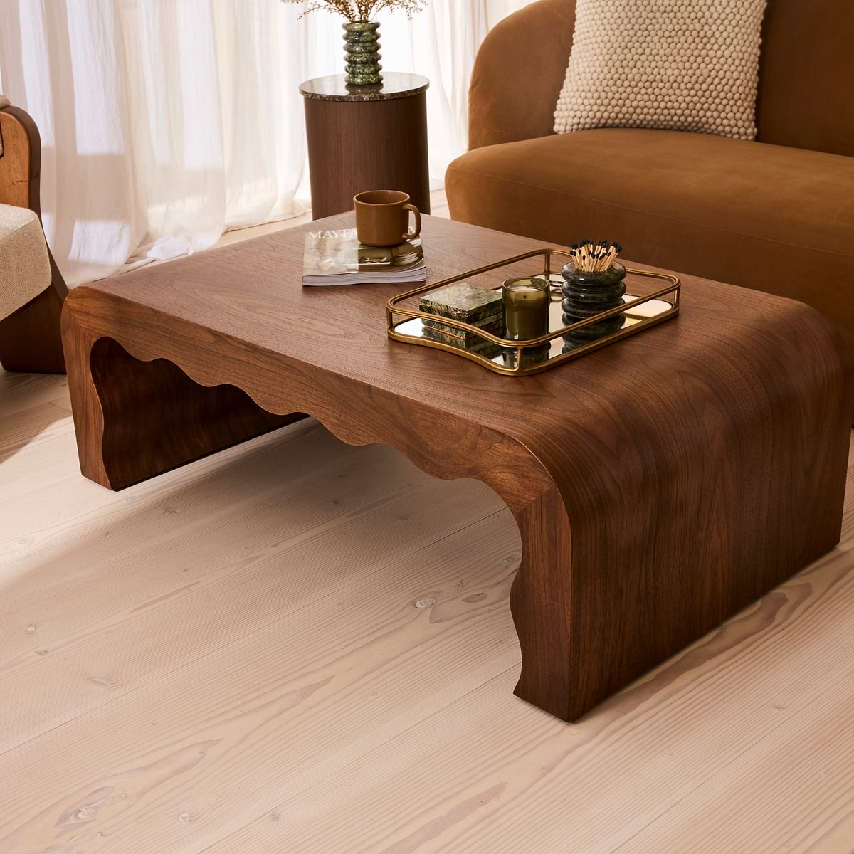 Serafina- Dark Wood Wavy Arched Premium Coffee Table