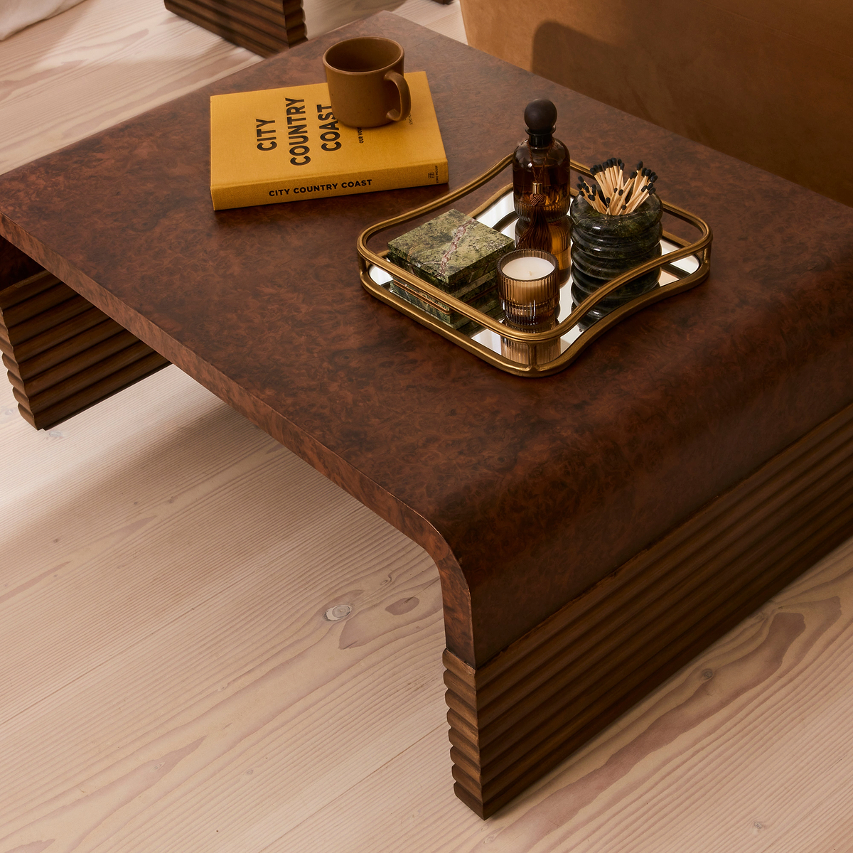 Eliana - Dark Burl Curved Dark Wood Premium Coffee Table