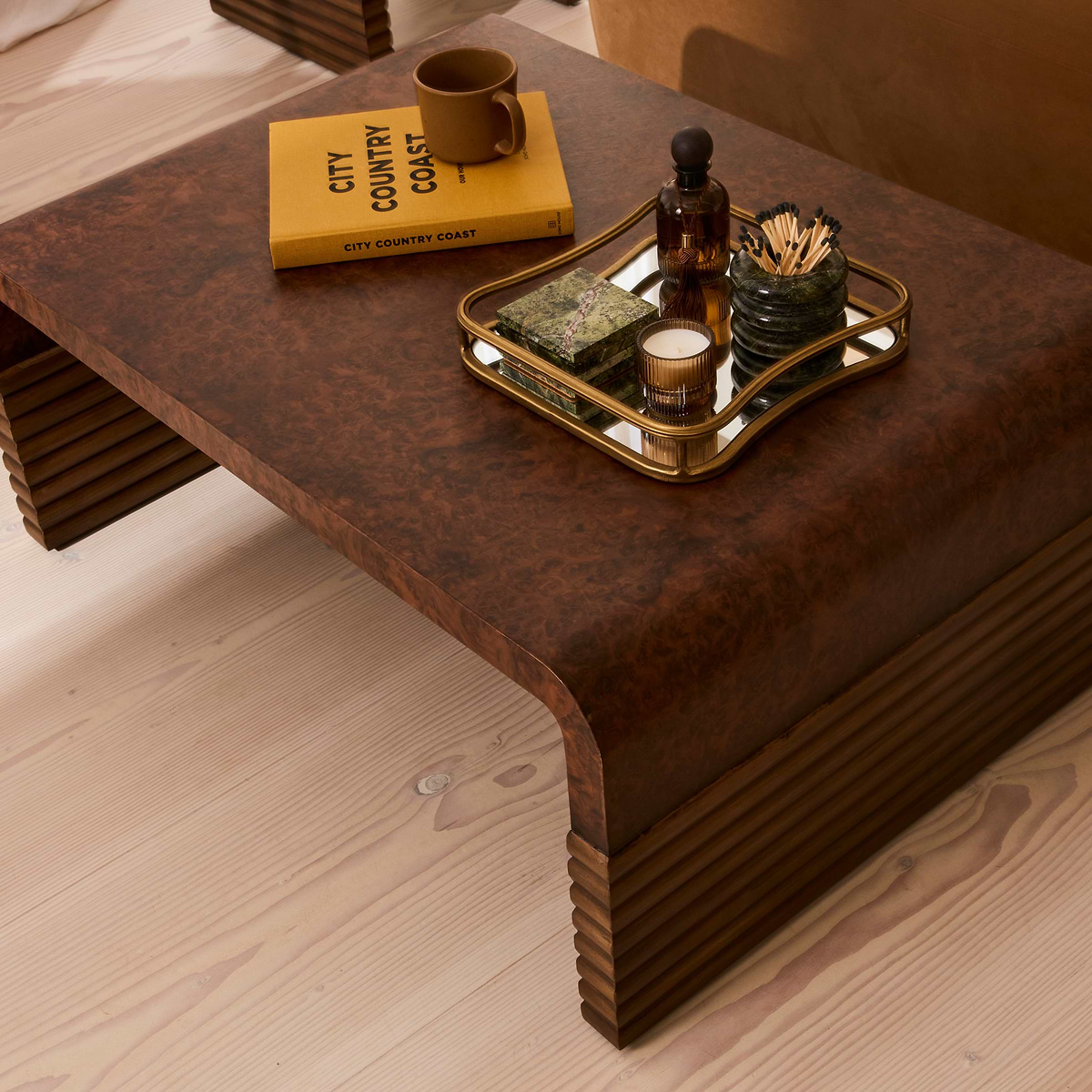 Eliana - Dark Burl Curved Dark Wood Premium Coffee Table