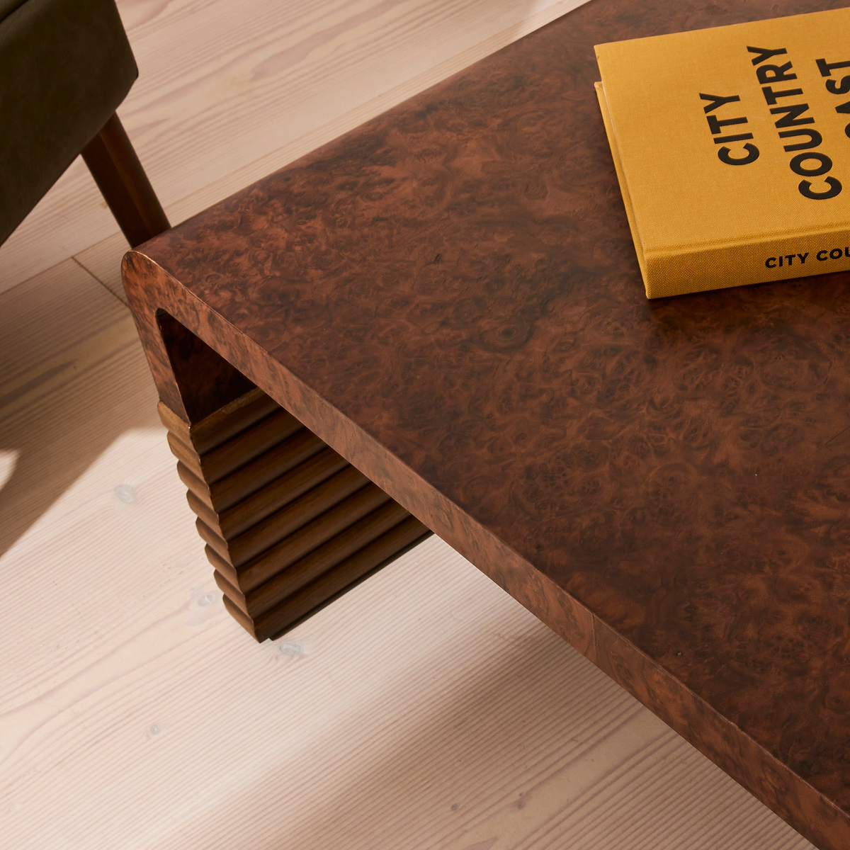 Eliana - Dark Burl Curved Dark Wood Premium Coffee Table