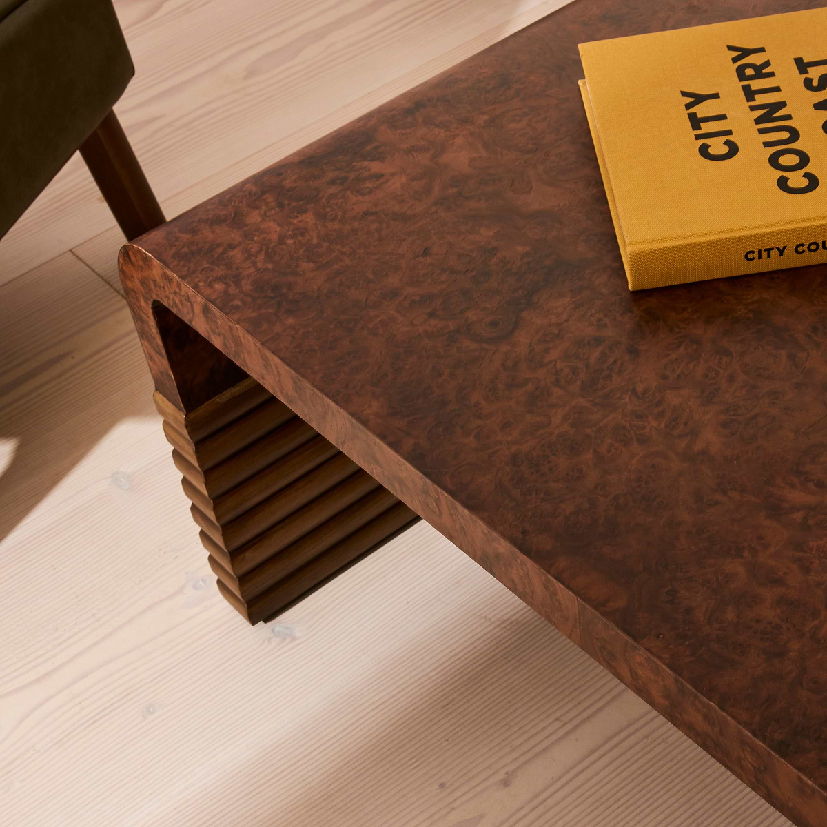 Eliana - Dark Burl Curved Dark Wood Premium Coffee Table