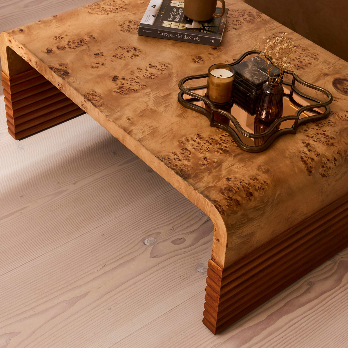 Eliana - Natural Burl Curved Warm Wood Premium Coffee Table
