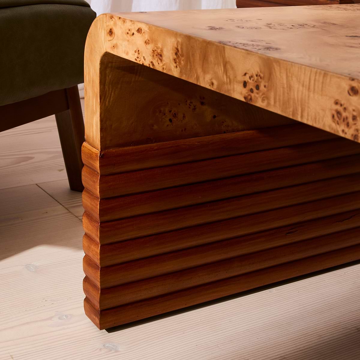 Eliana - Natural Burl Curved Warm Wood Premium Coffee Table