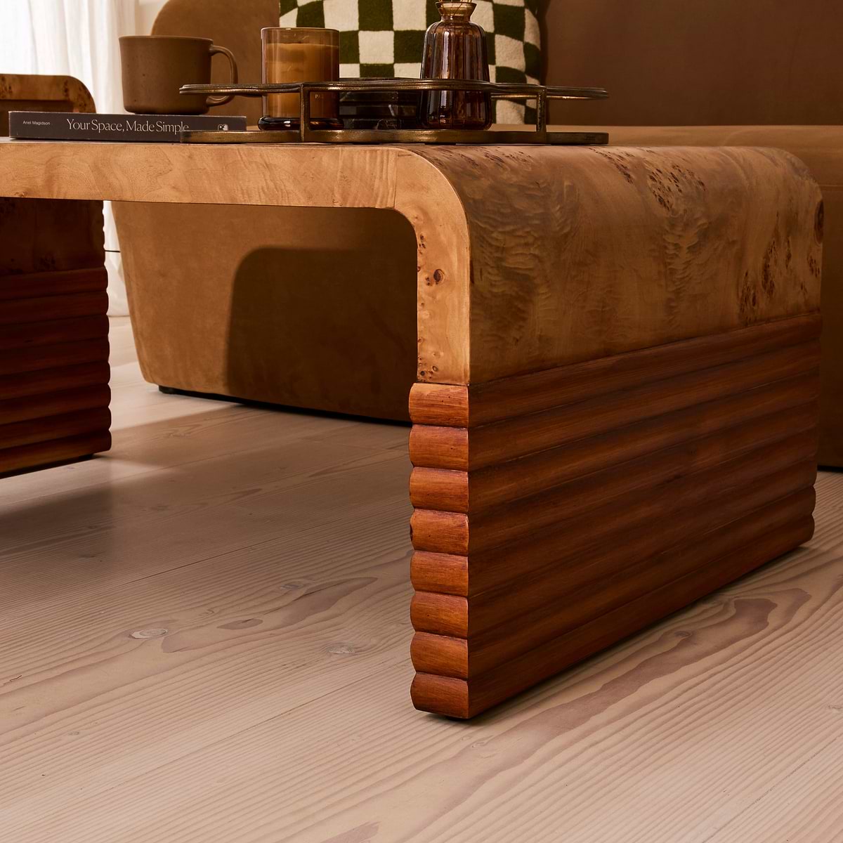 Eliana - Natural Burl Curved Warm Wood Premium Coffee Table