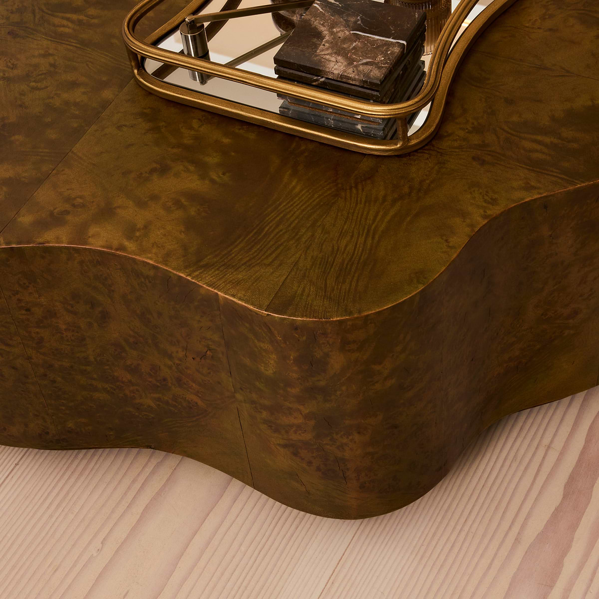 Oriana - Green Burl Wavy Oval Premium Coffee Table
