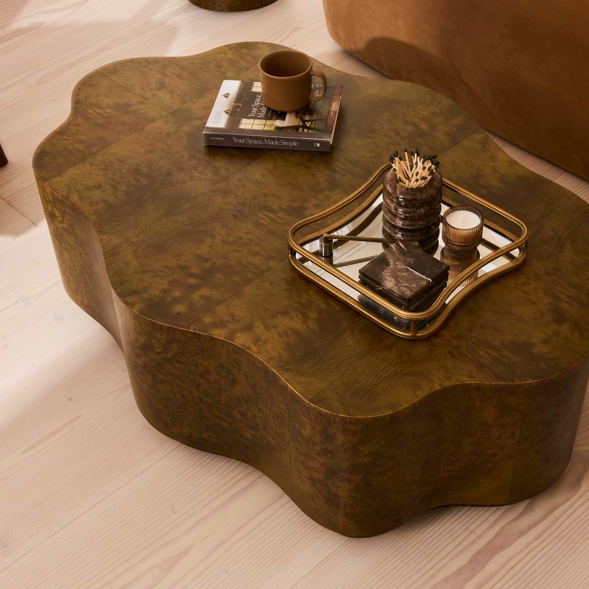 Oriana - Green Burl Wavy Oval Premium Coffee Table