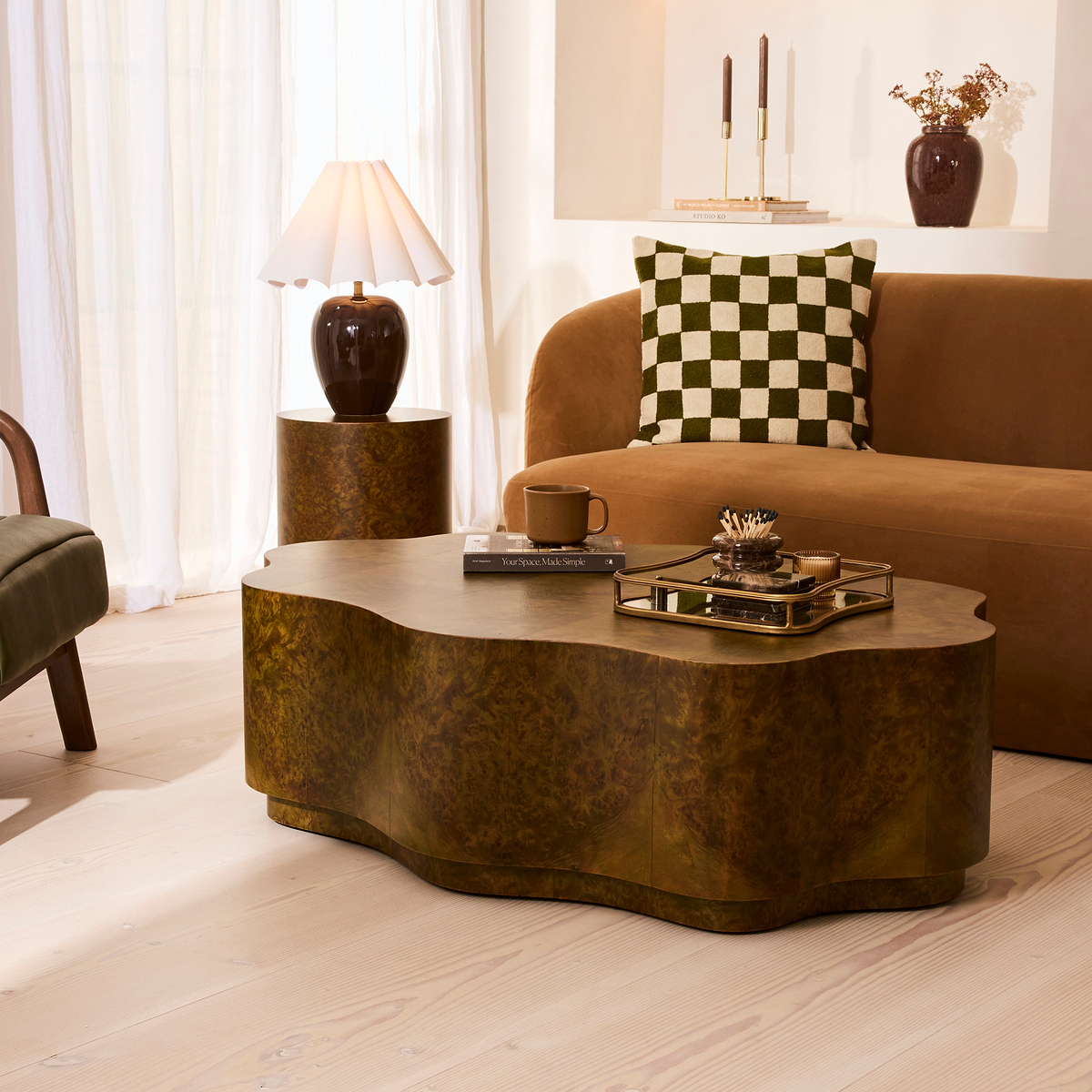 Oriana - Green Burl Wavy Oval Premium Coffee Table