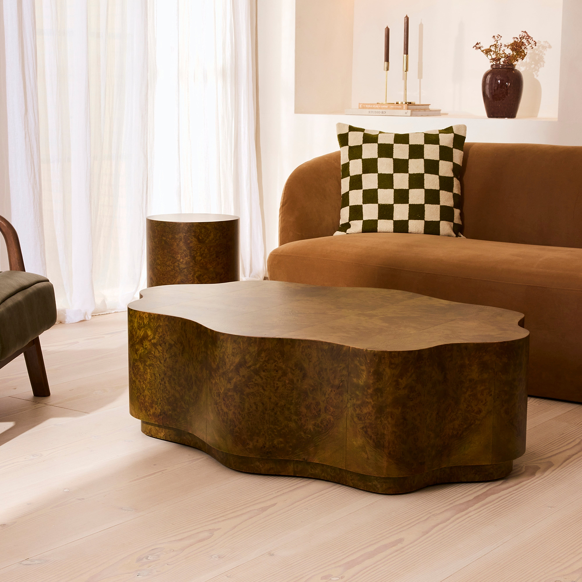 Oriana - Green Burl Wavy Oval Premium Coffee Table