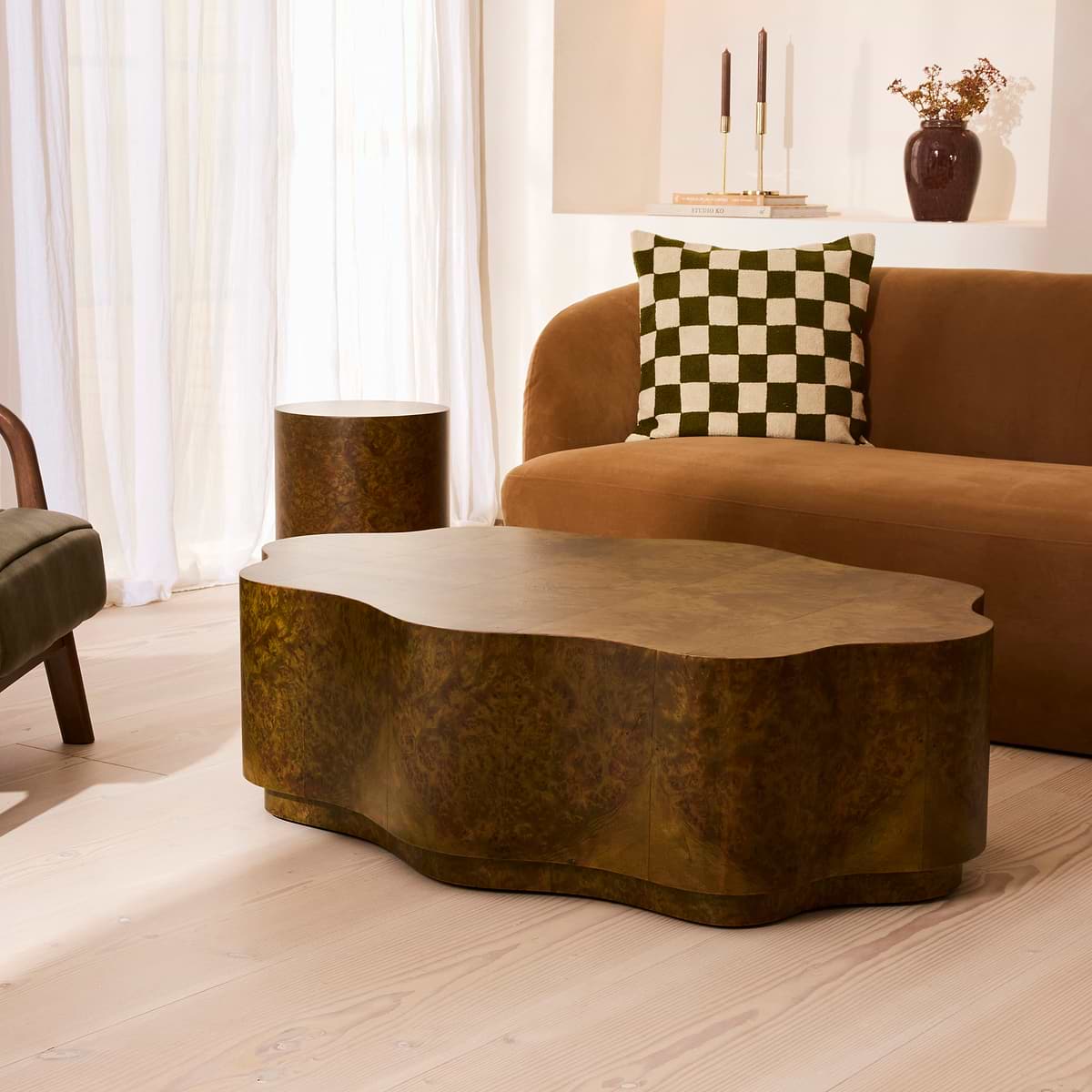 Oriana - Green Burl Wavy Oval Premium Coffee Table