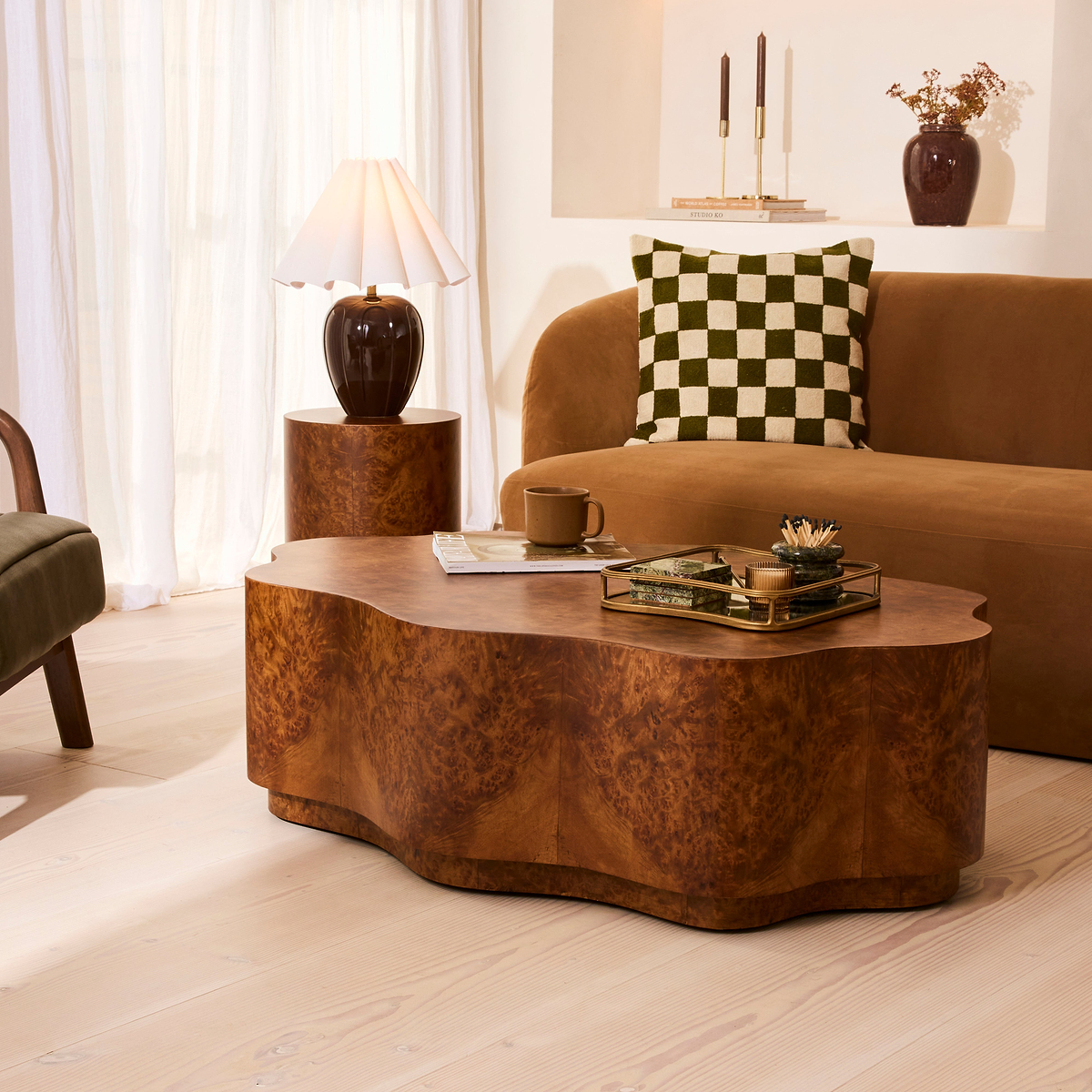 Oriana - Gold Burl Wavy Oval Premium Coffee Table