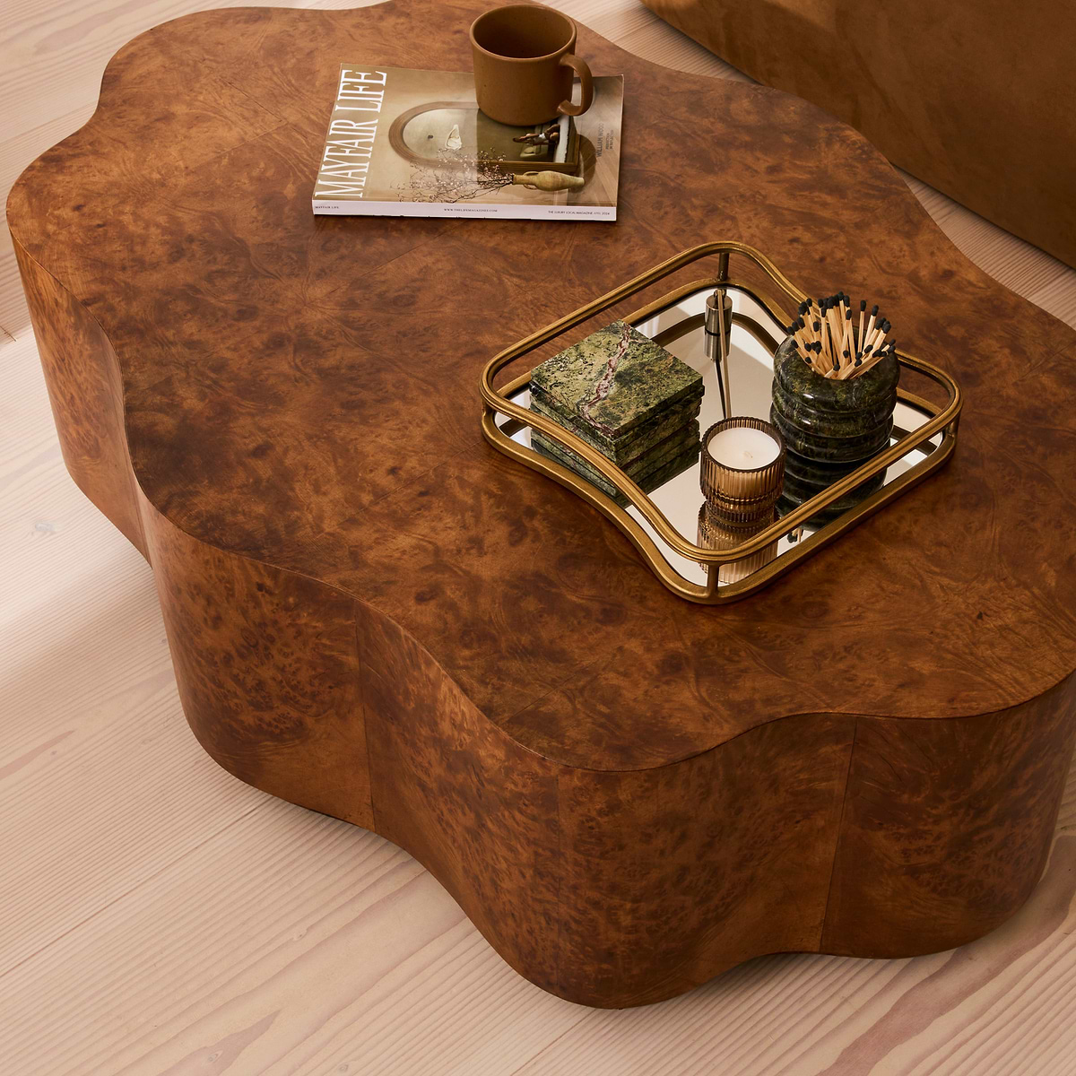 Oriana - Gold Burl Wavy Oval Premium Coffee Table
