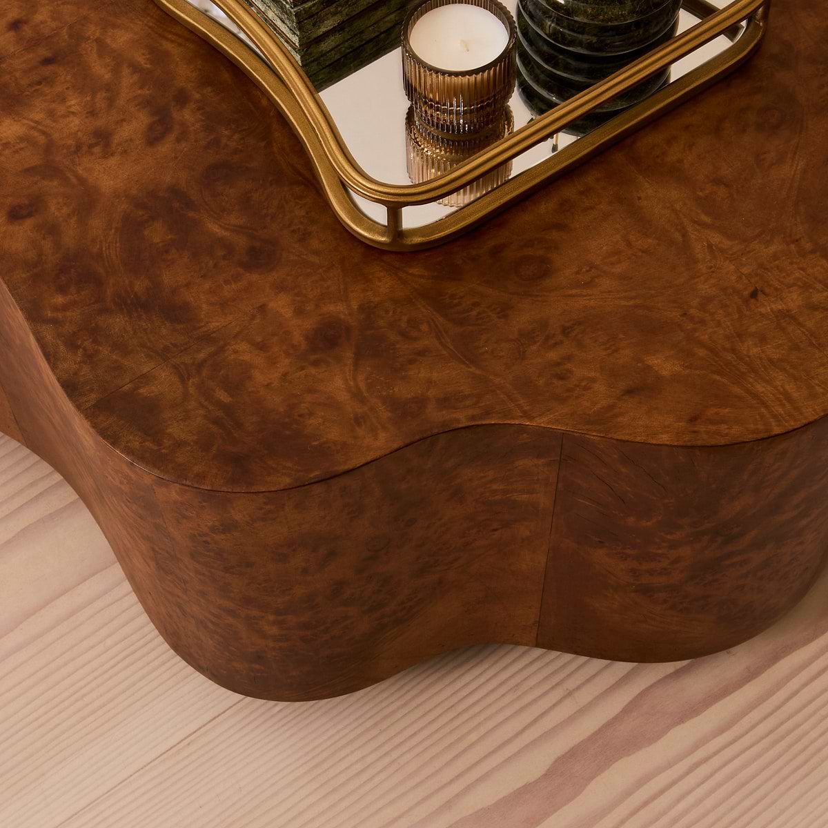 Oriana - Gold Burl Wavy Oval Premium Coffee Table