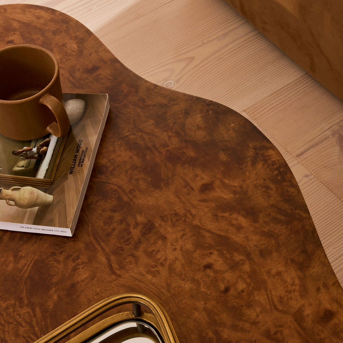 Oriana - Gold Burl Wavy Oval Premium Coffee Table
