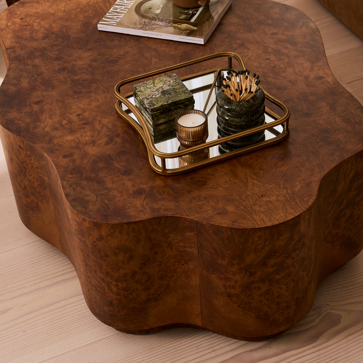 Oriana - Gold Burl Wavy Oval Premium Coffee Table