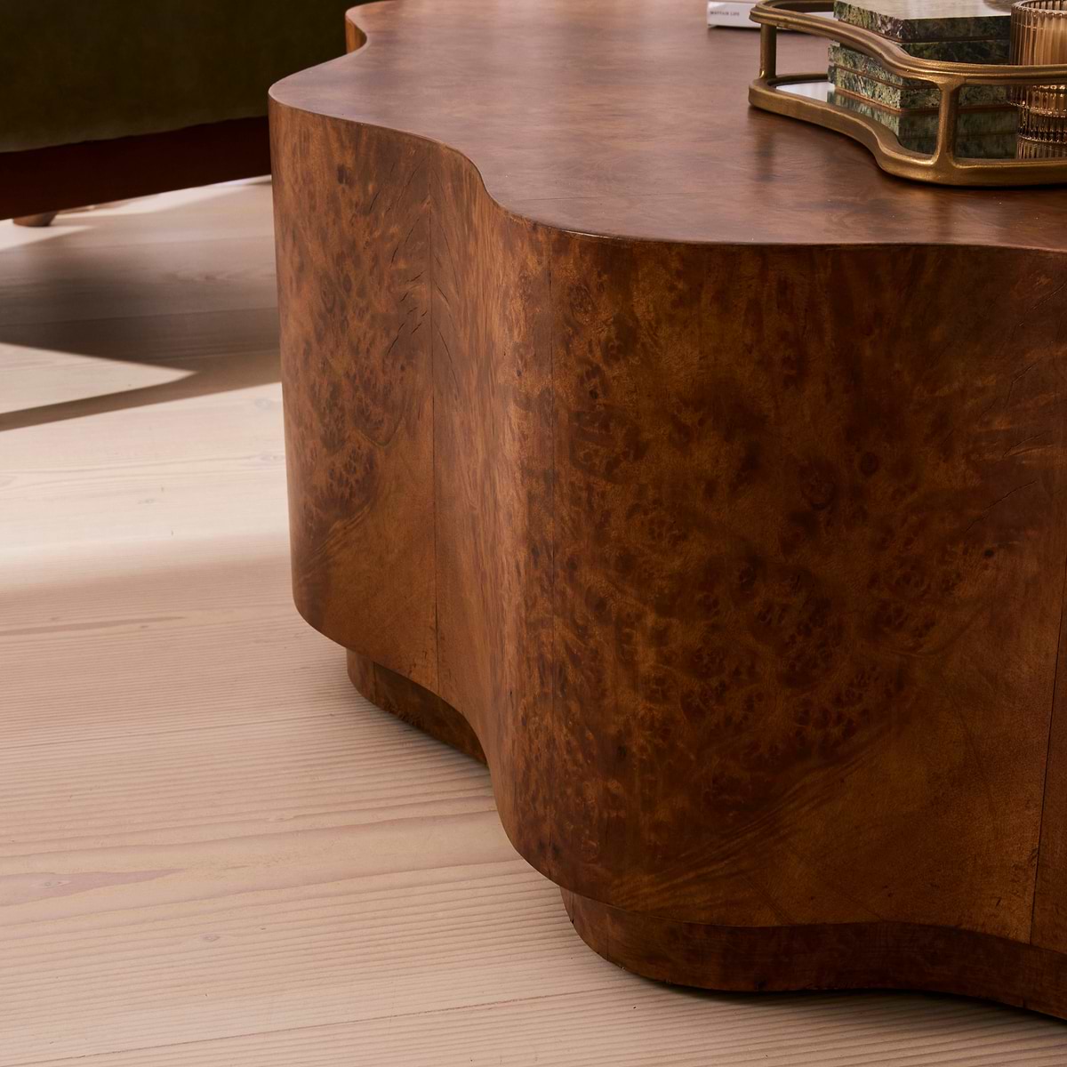 Oriana - Gold Burl Wavy Oval Premium Coffee Table