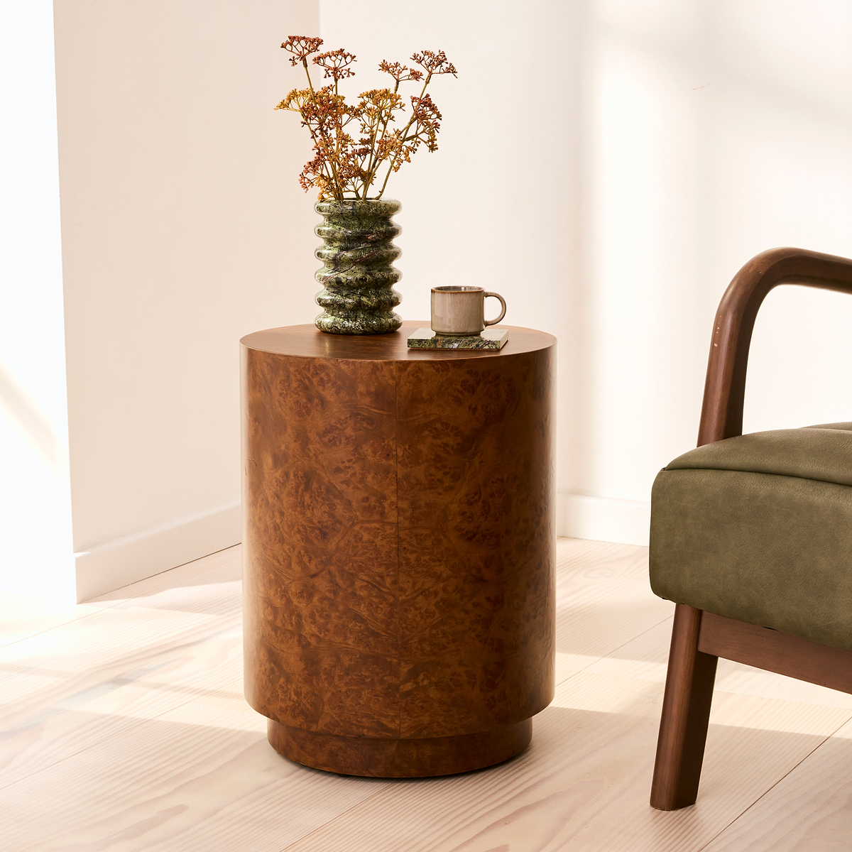 Arbour - Gold Burl Wood Premium Round Side Table