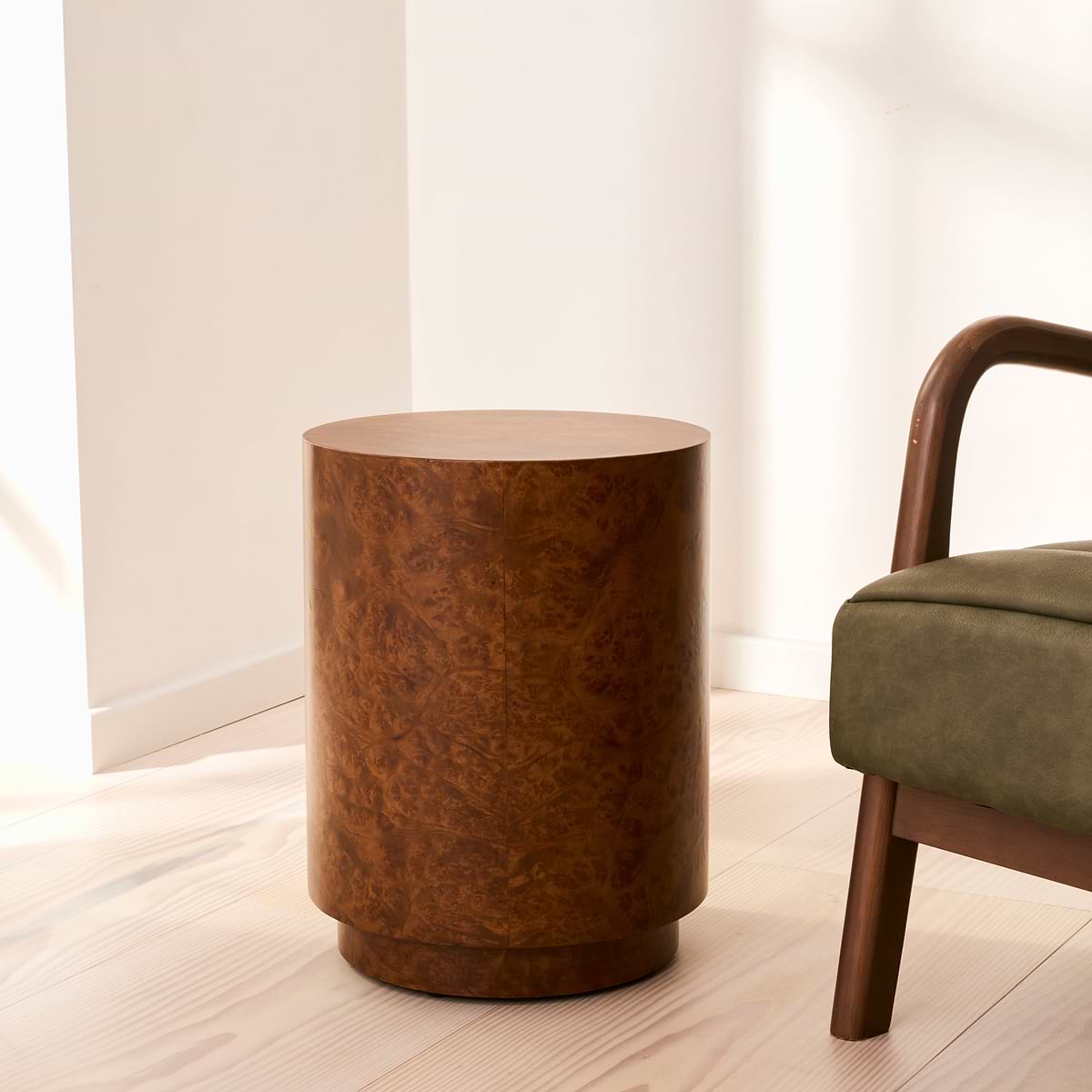 Arbour - Gold Burl Wood Premium Round Side Table