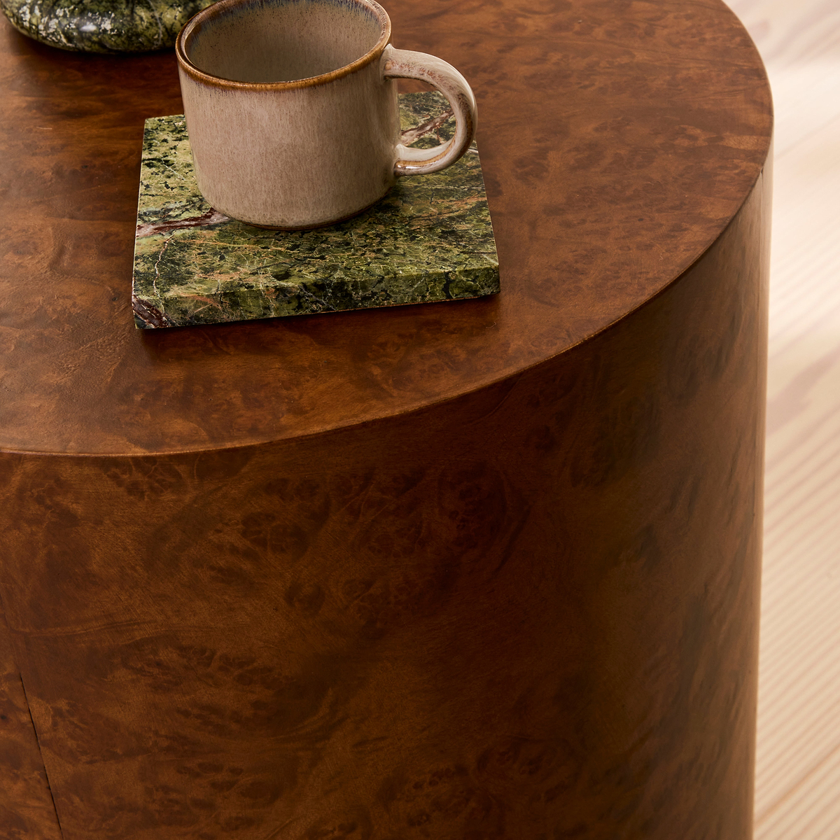 Arbour - Gold Burl Wood Premium Round Side Table