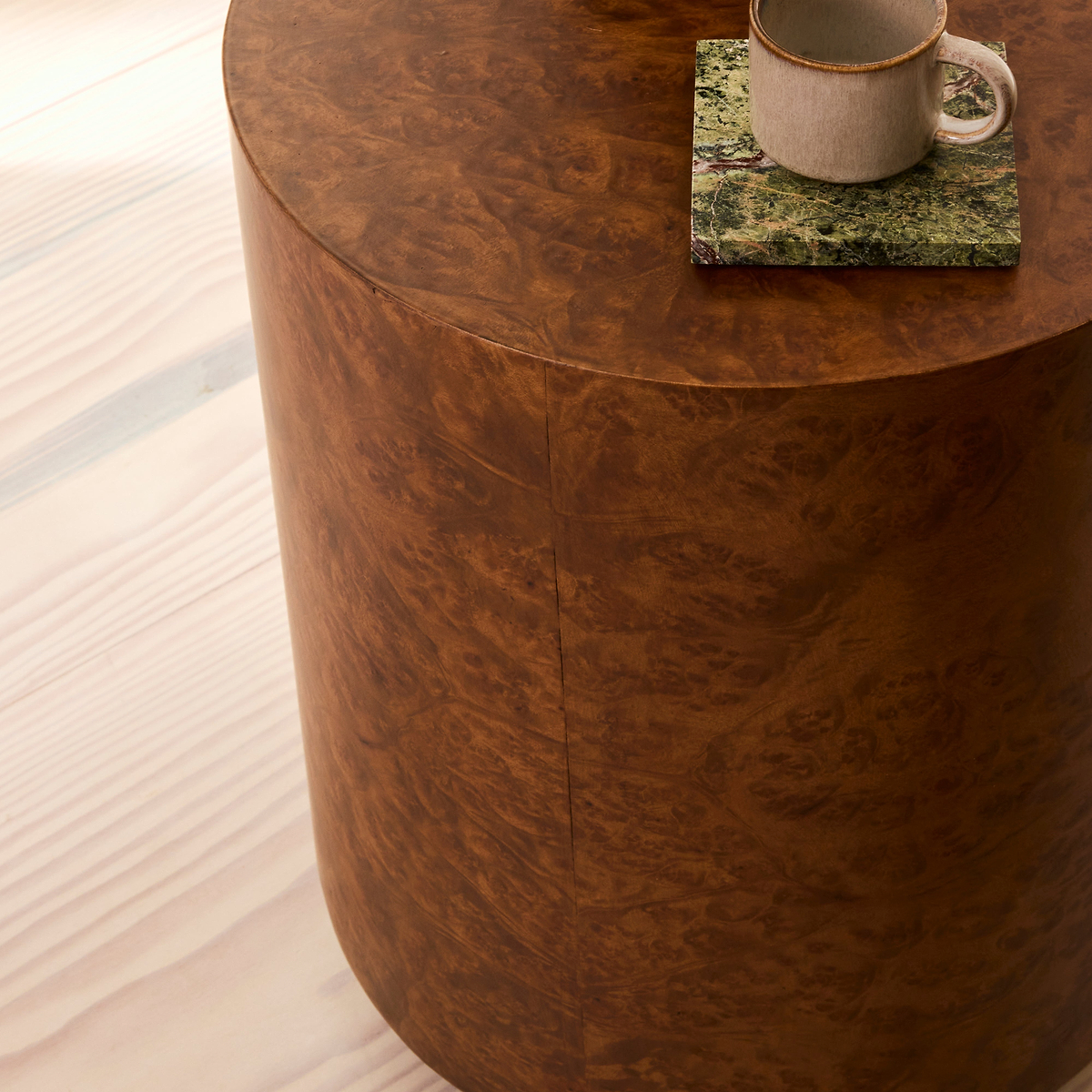 Arbour - Gold Burl Wood Premium Round Side Table