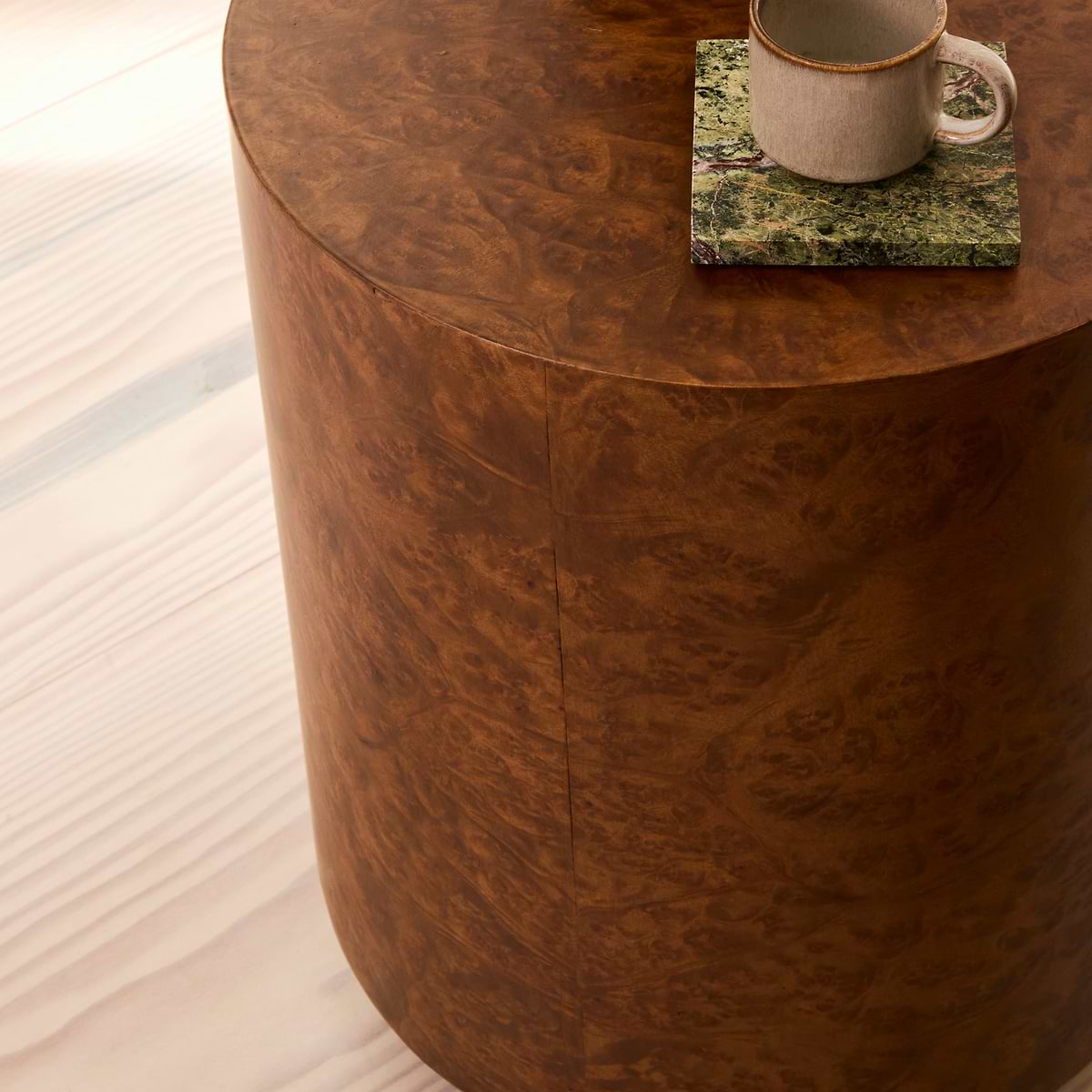 Arbour - Gold Burl Wood Premium Round Side Table