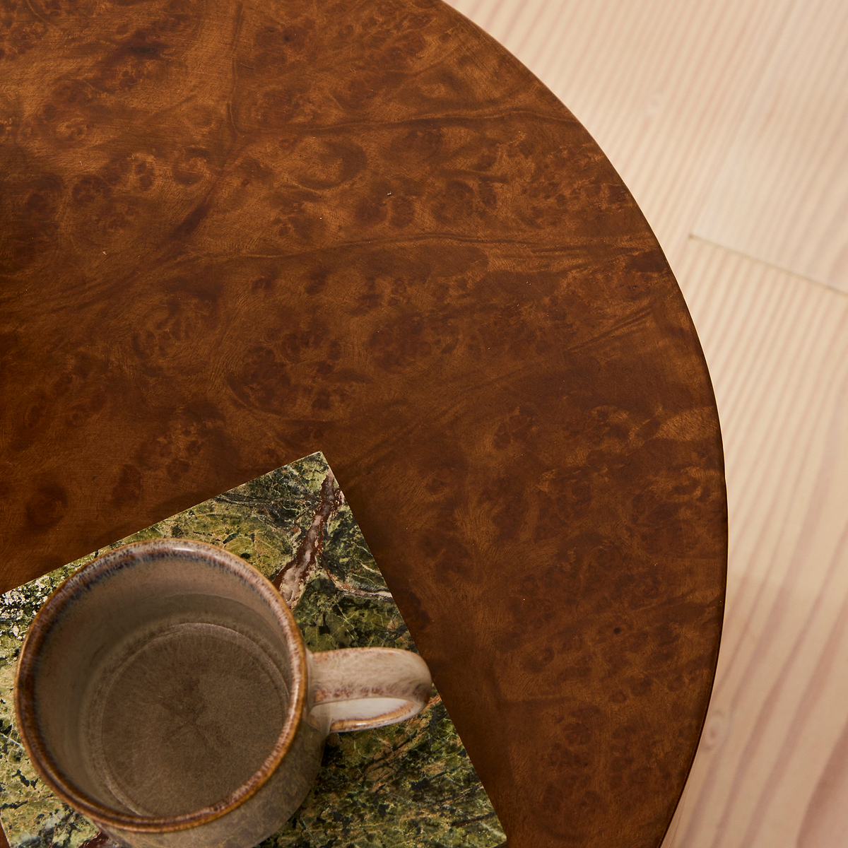 Arbour - Gold Burl Wood Premium Round Side Table