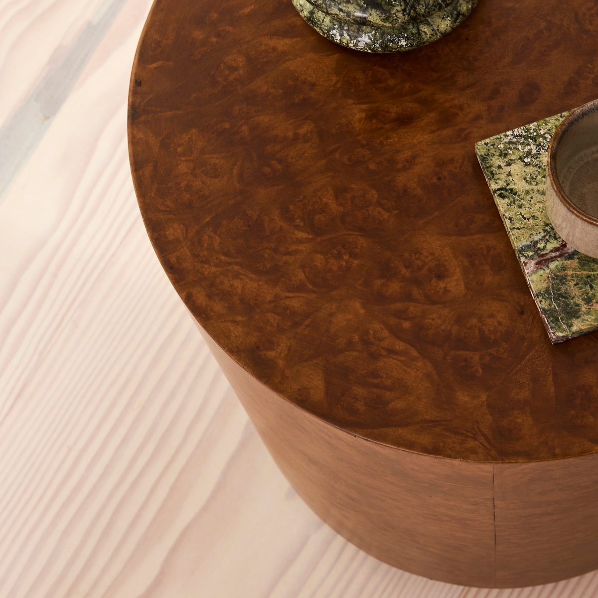 Arbour - Gold Burl Wood Premium Round Side Table