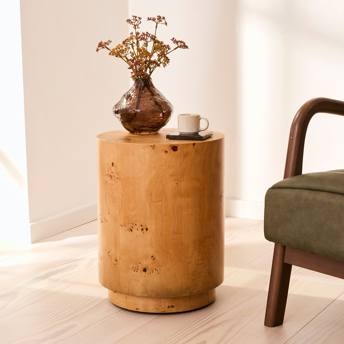 Arbour - Natural Burl Wood Premium Round Side Table
