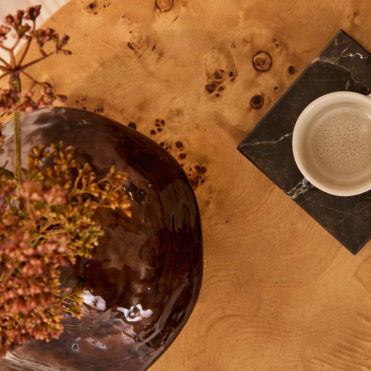 Arbour - Natural Burl Wood Premium Round Side Table