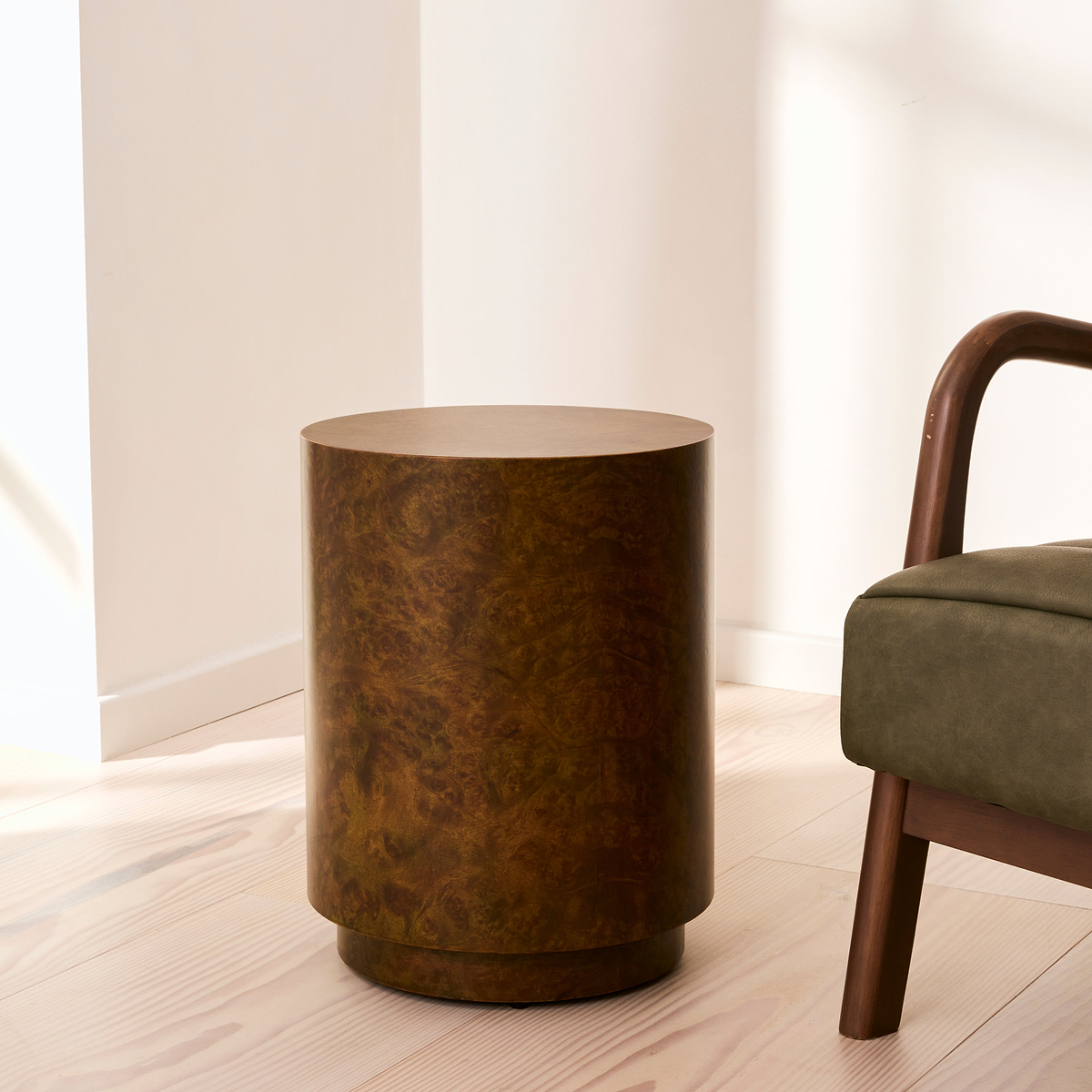Arbour - Green Burl Wood Premium Round Side Table