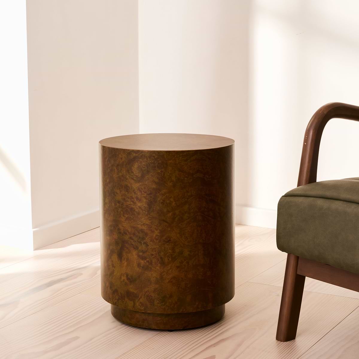Arbour - Green Burl Wood Premium Round Side Table