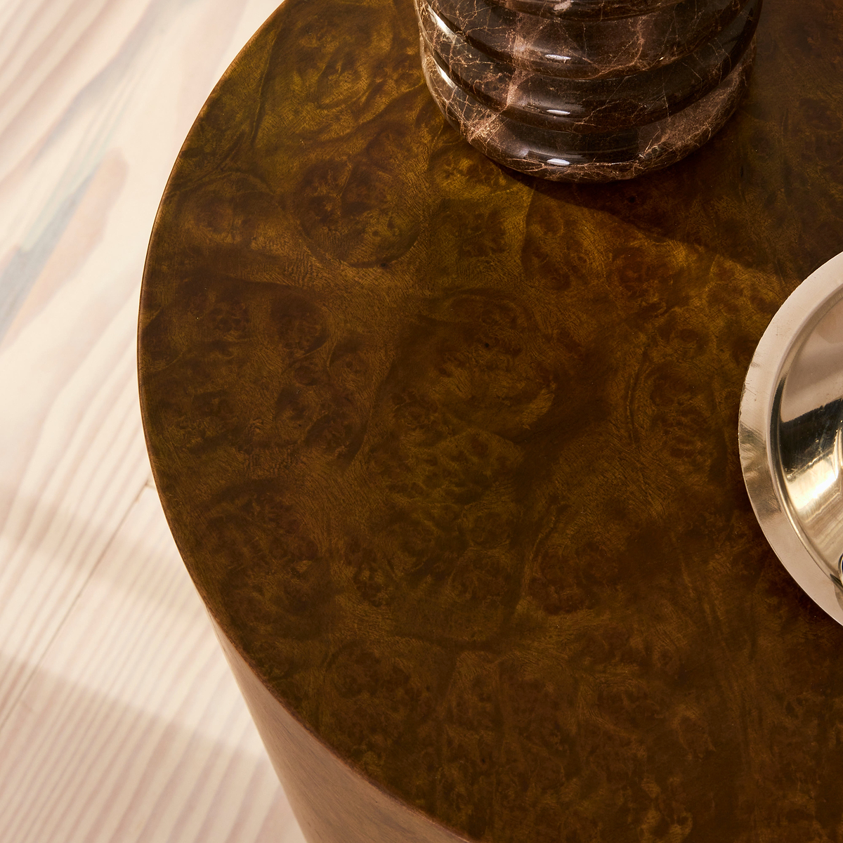 Arbour - Green Burl Wood Premium Round Side Table