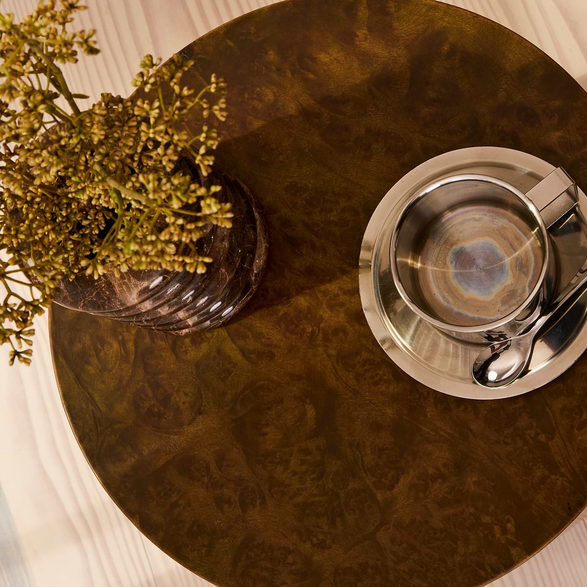 Arbour - Green Burl Wood Premium Round Side Table