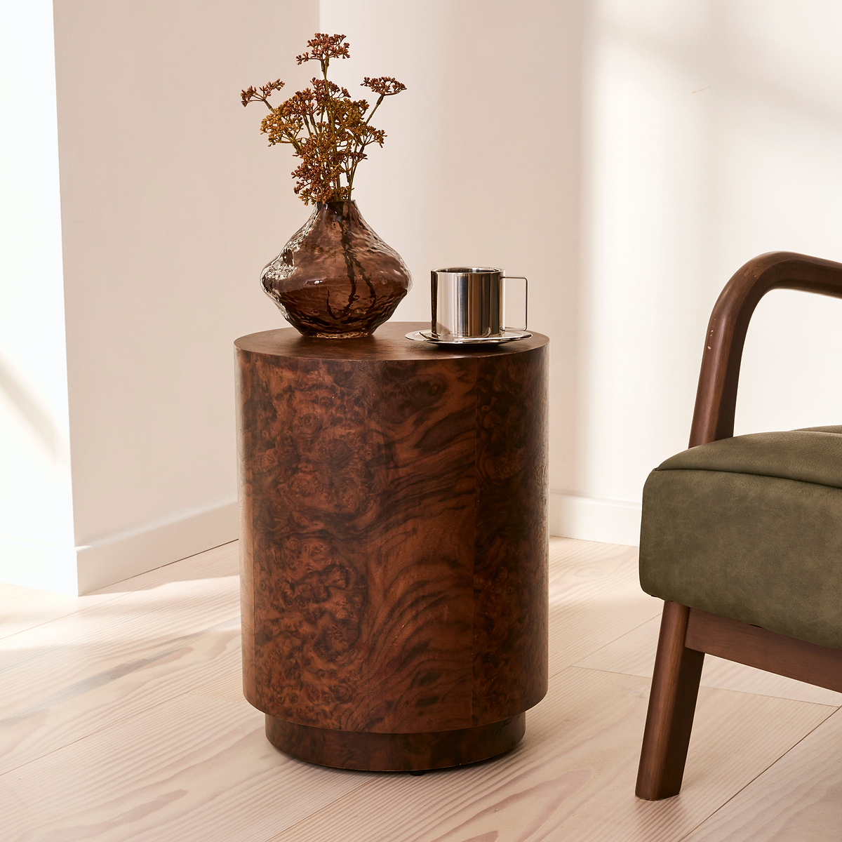 Arbour - Dark Burl Wood Premium Round Side Table