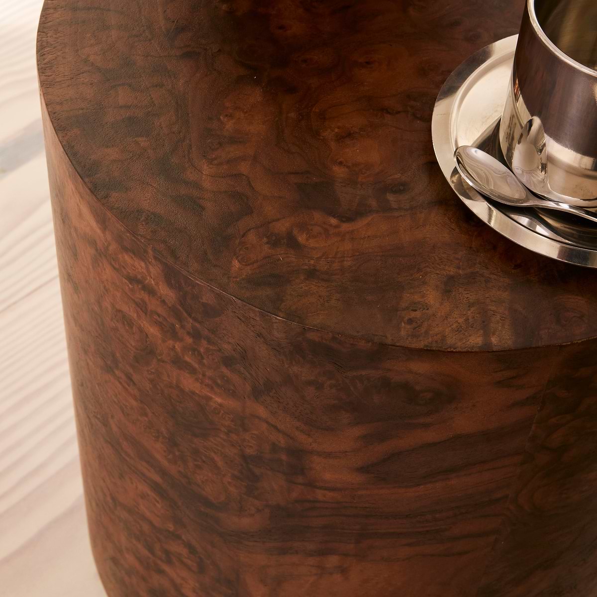 Arbour - Dark Burl Wood Premium Round Side Table