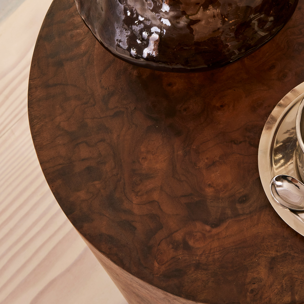 Arbour - Dark Burl Wood Premium Round Side Table
