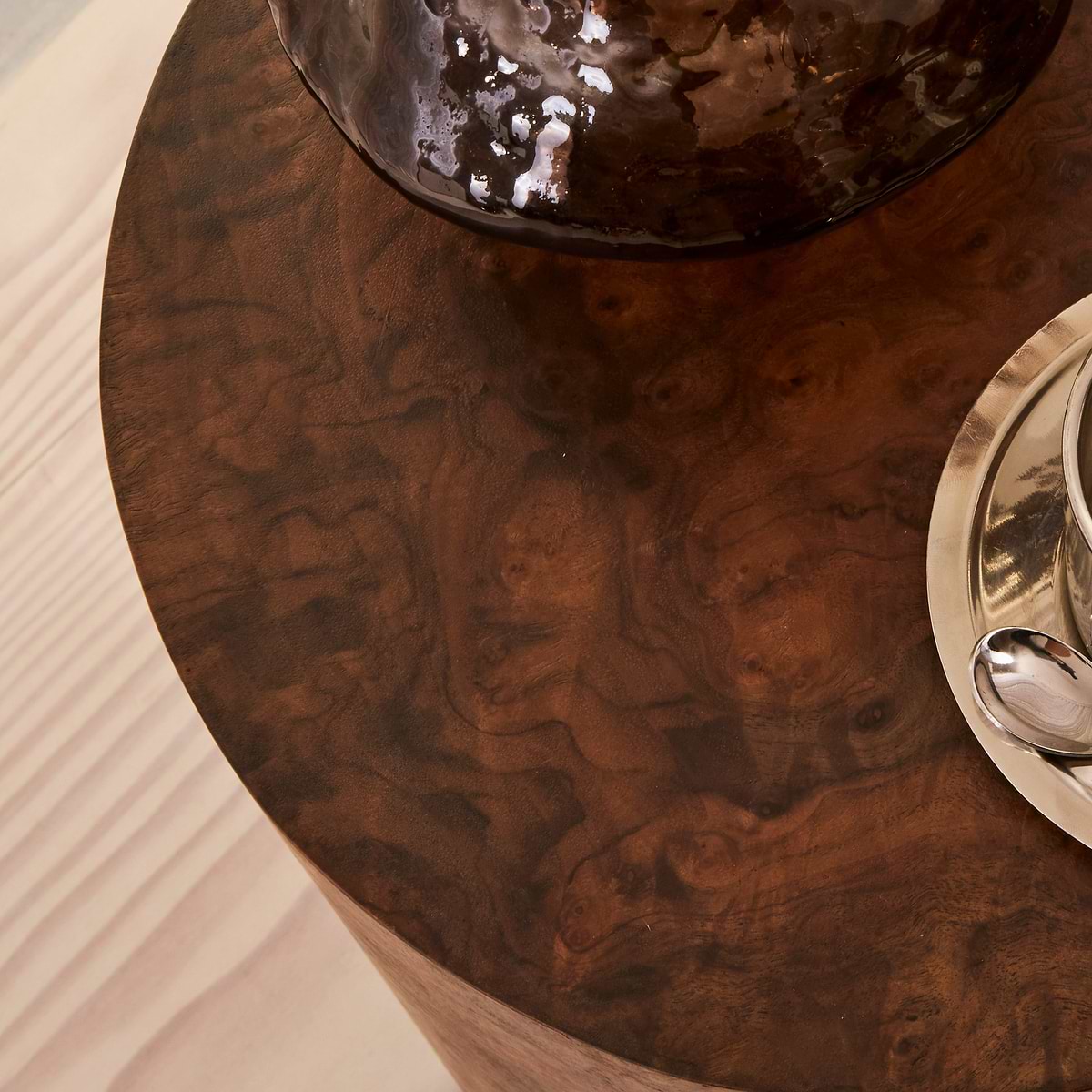 Arbour - Dark Burl Wood Premium Round Side Table