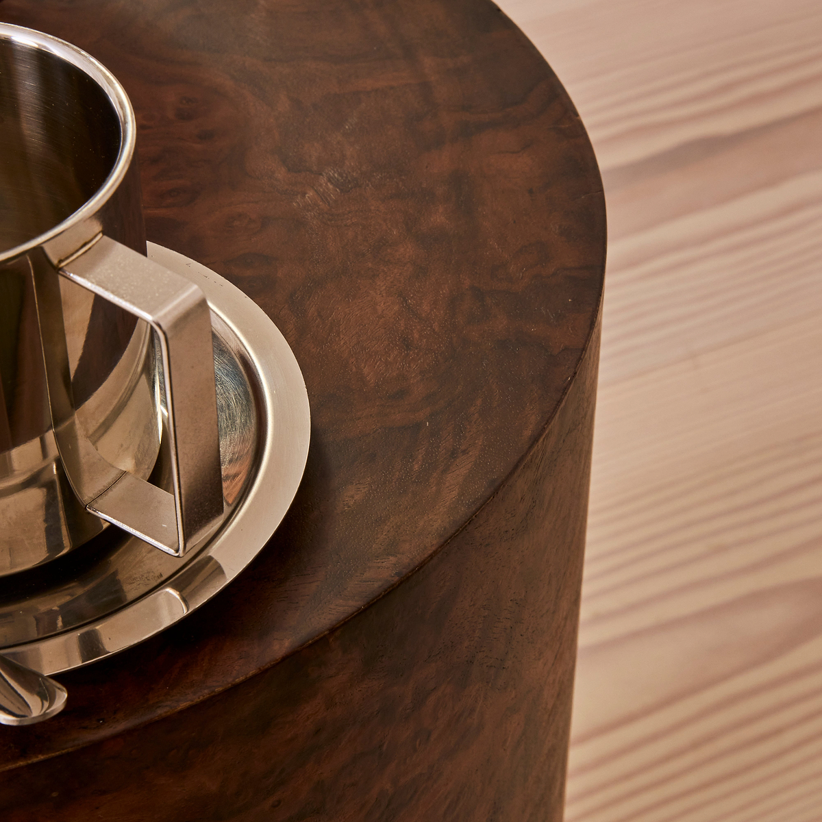 Arbour - Dark Burl Wood Premium Round Side Table