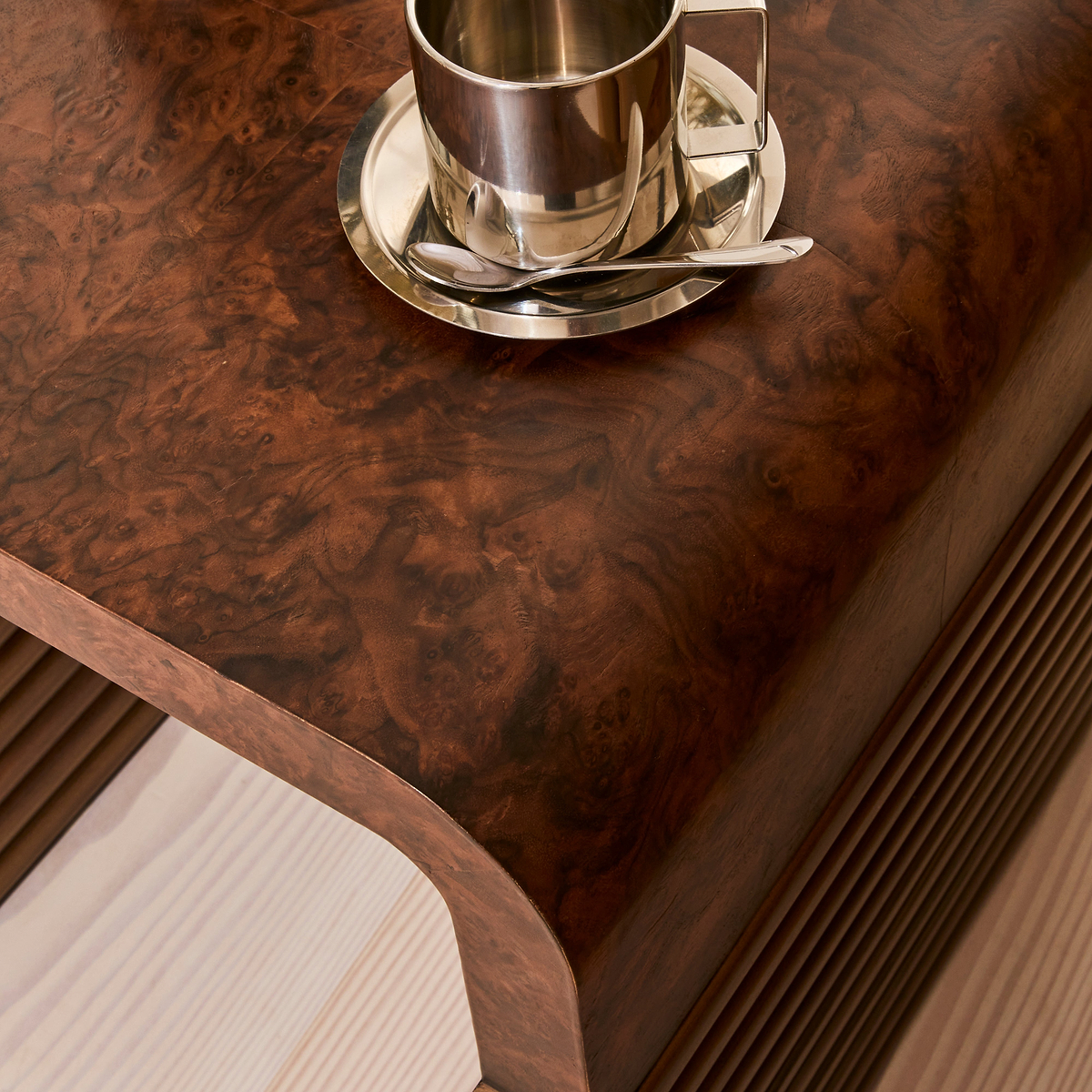Eliana - Dark Burl Curved Dark Wood Premium Side Table
