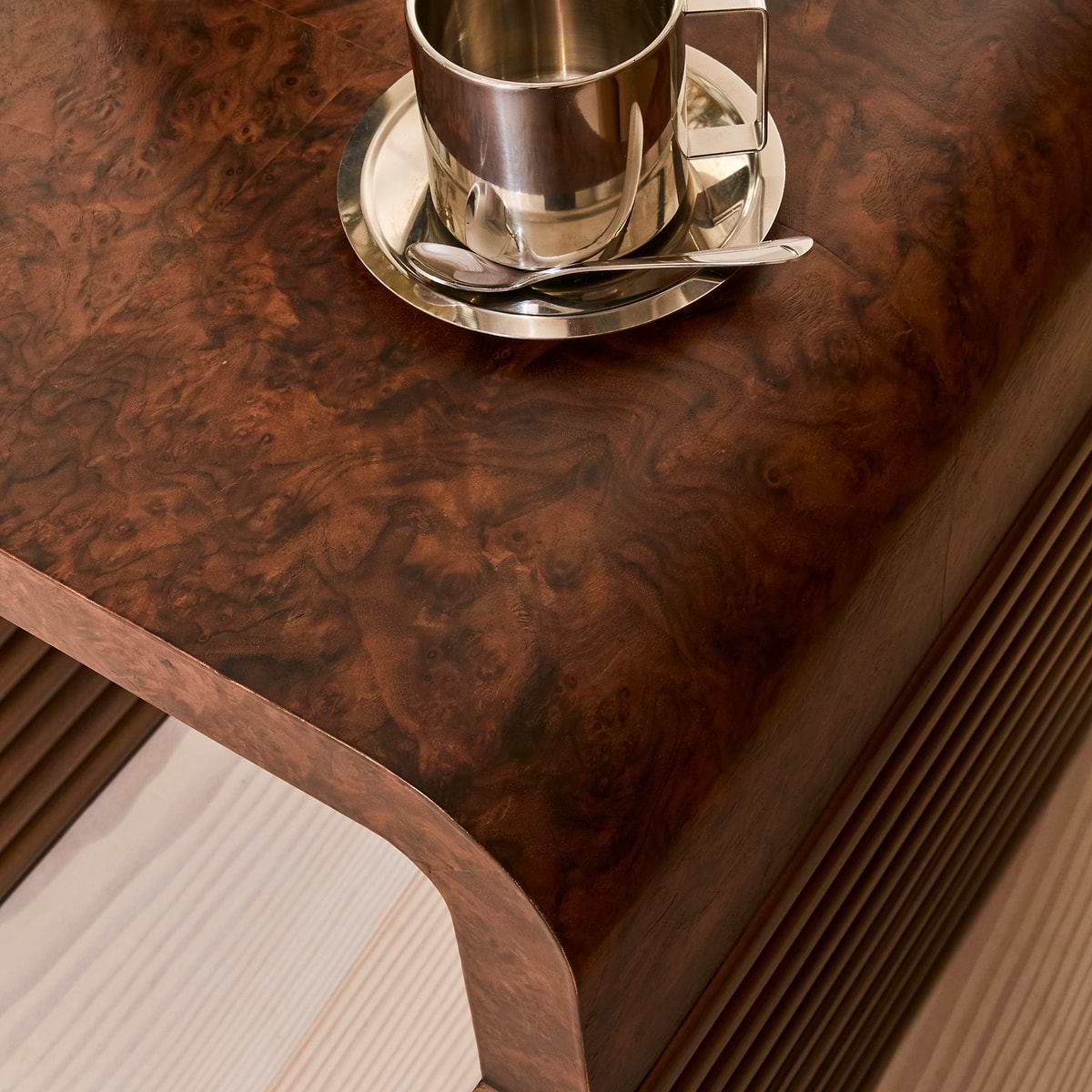 Eliana - Dark Burl Curved Dark Wood Premium Side Table