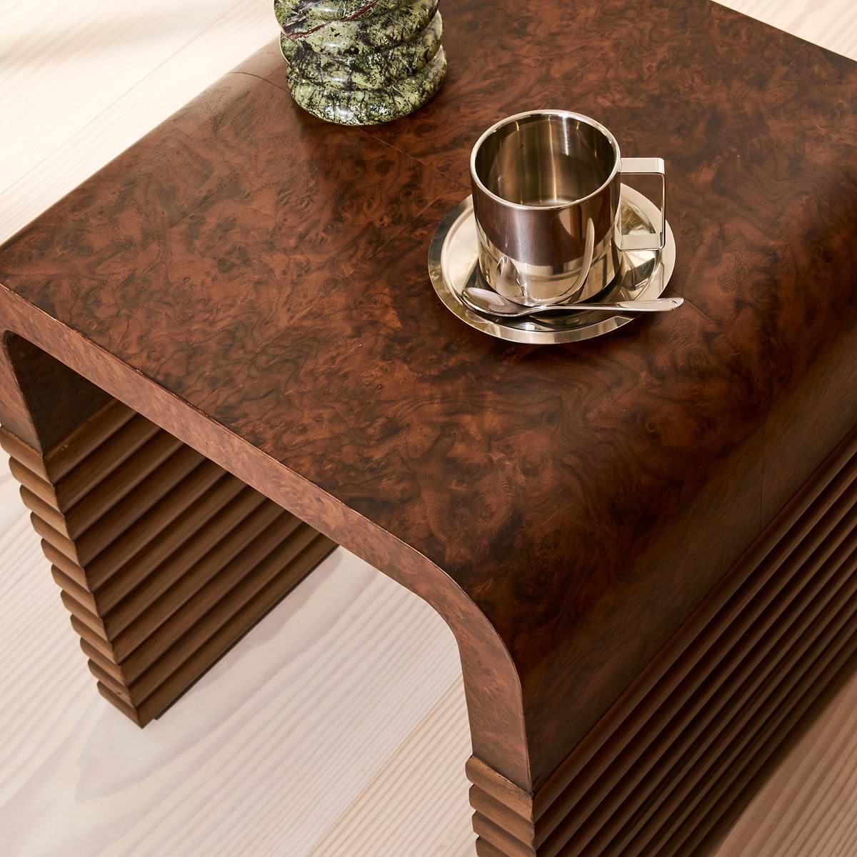 Eliana - Dark Burl Curved Dark Wood Premium Side Table