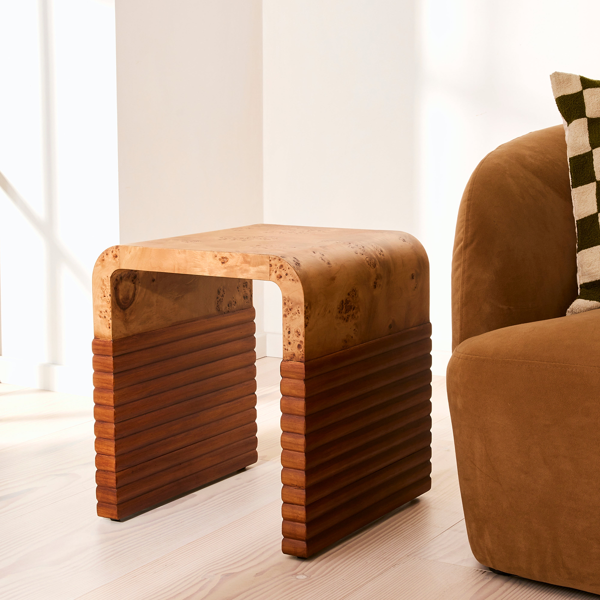 Eliana - Natural Burl Curved Warm Wood Premium Side Table