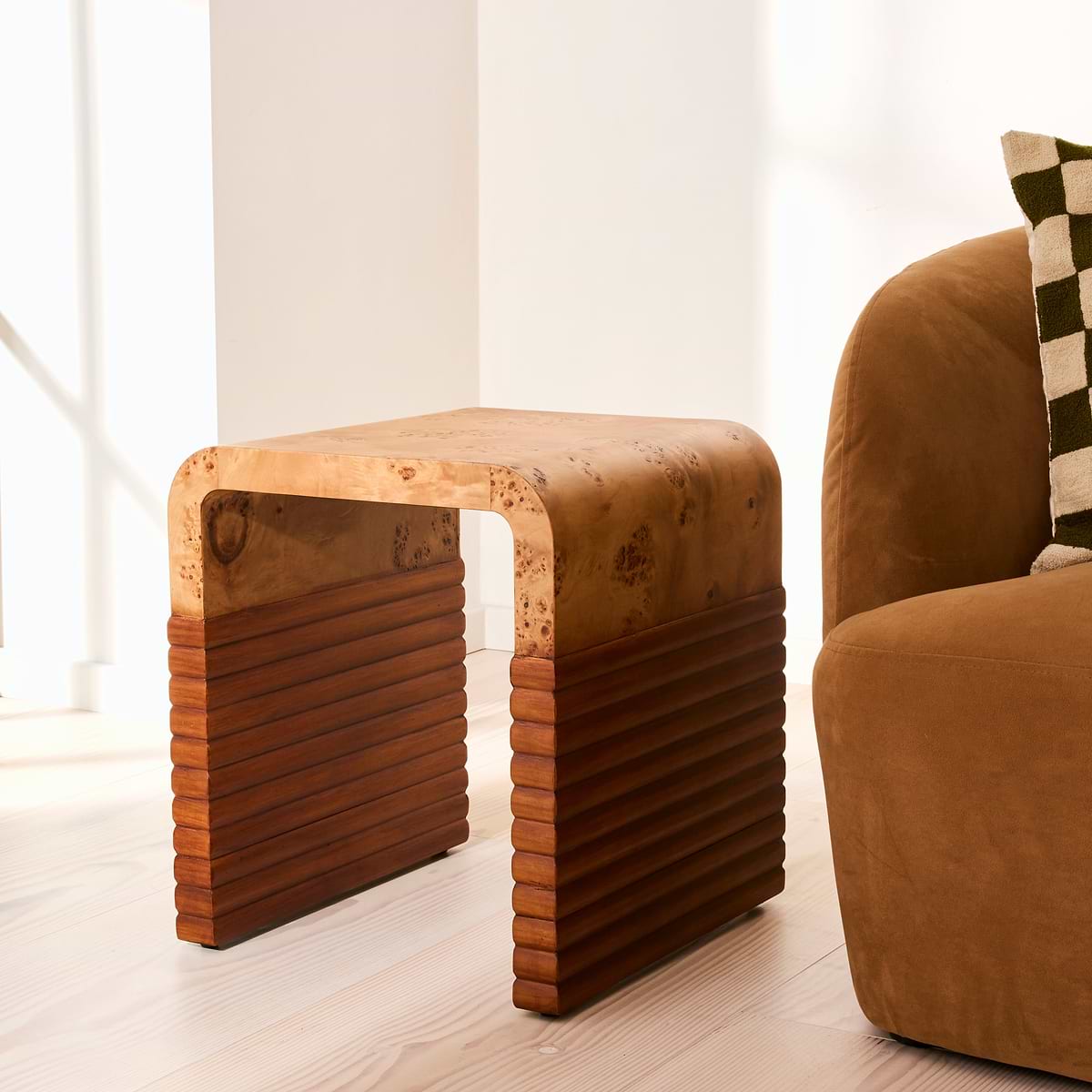 Eliana - Natural Burl Curved Warm Wood Premium Side Table