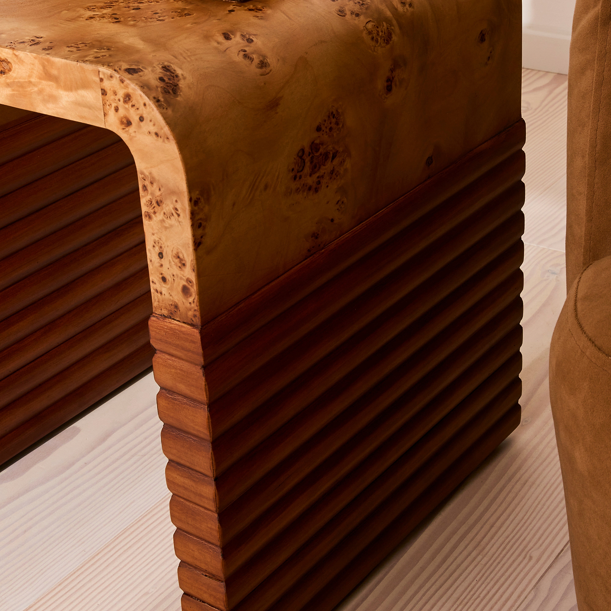 Eliana - Natural Burl Curved Warm Wood Premium Side Table