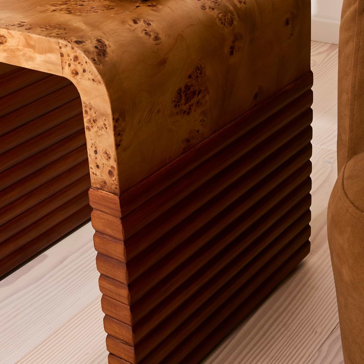 Eliana - Natural Burl Curved Warm Wood Premium Side Table